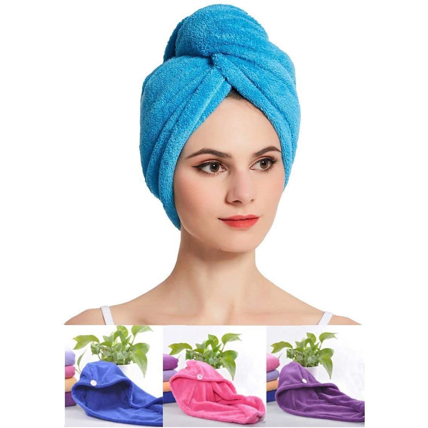 Microfiber Hair Wrap Towel Cap, Quick Turban Hair-Drying Absorbent Microfiber Towel / Dry Shower Caps (1 Pc) - Bhavnagar Deodap
