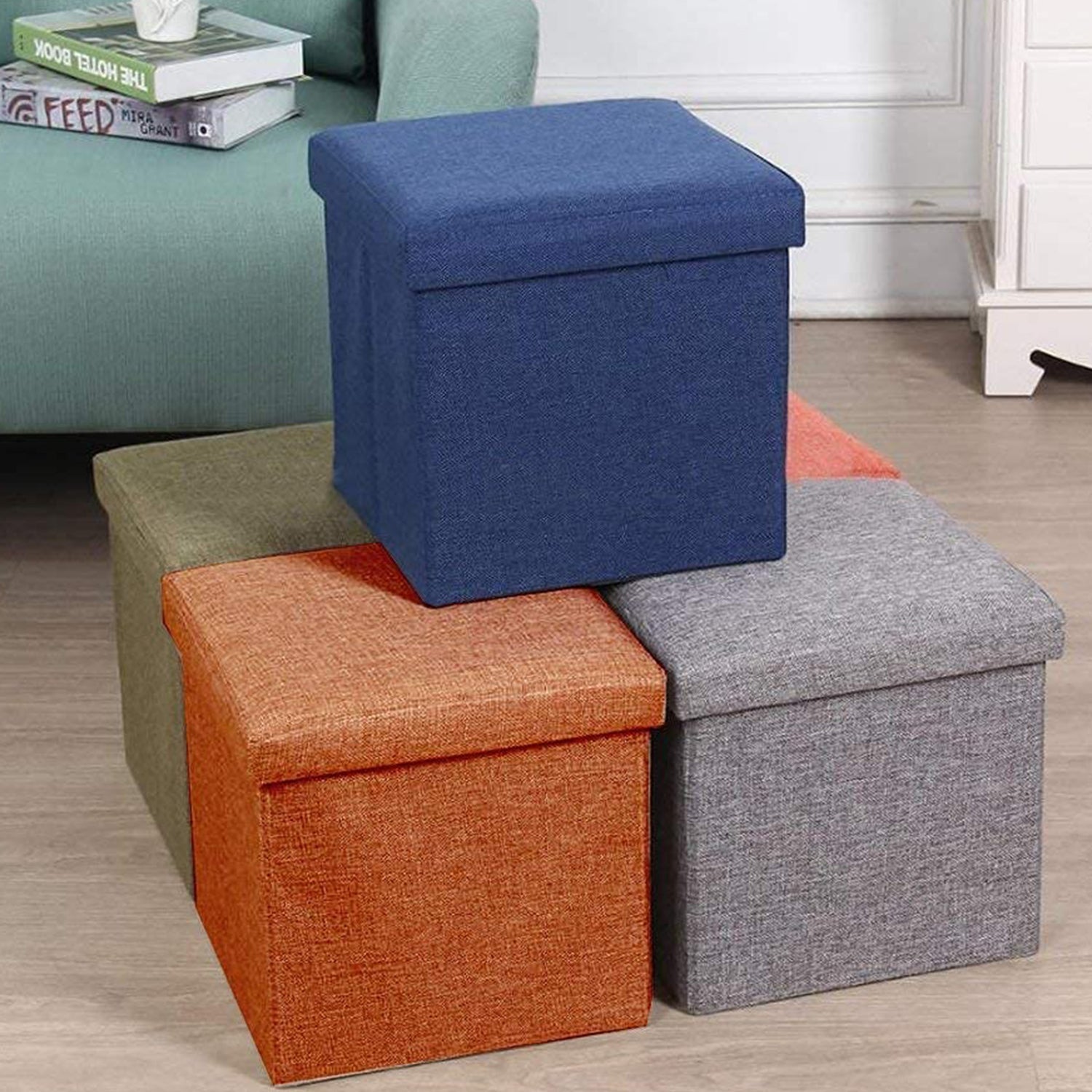 4986 Living Room Cube Shape Sitting Stool with Storage Box. Foldable Storage Bins Multipurpose Clothes, Books, and Toys Organizer with Cushion Seat. (Mix Color) - Bhavnagar Deodap