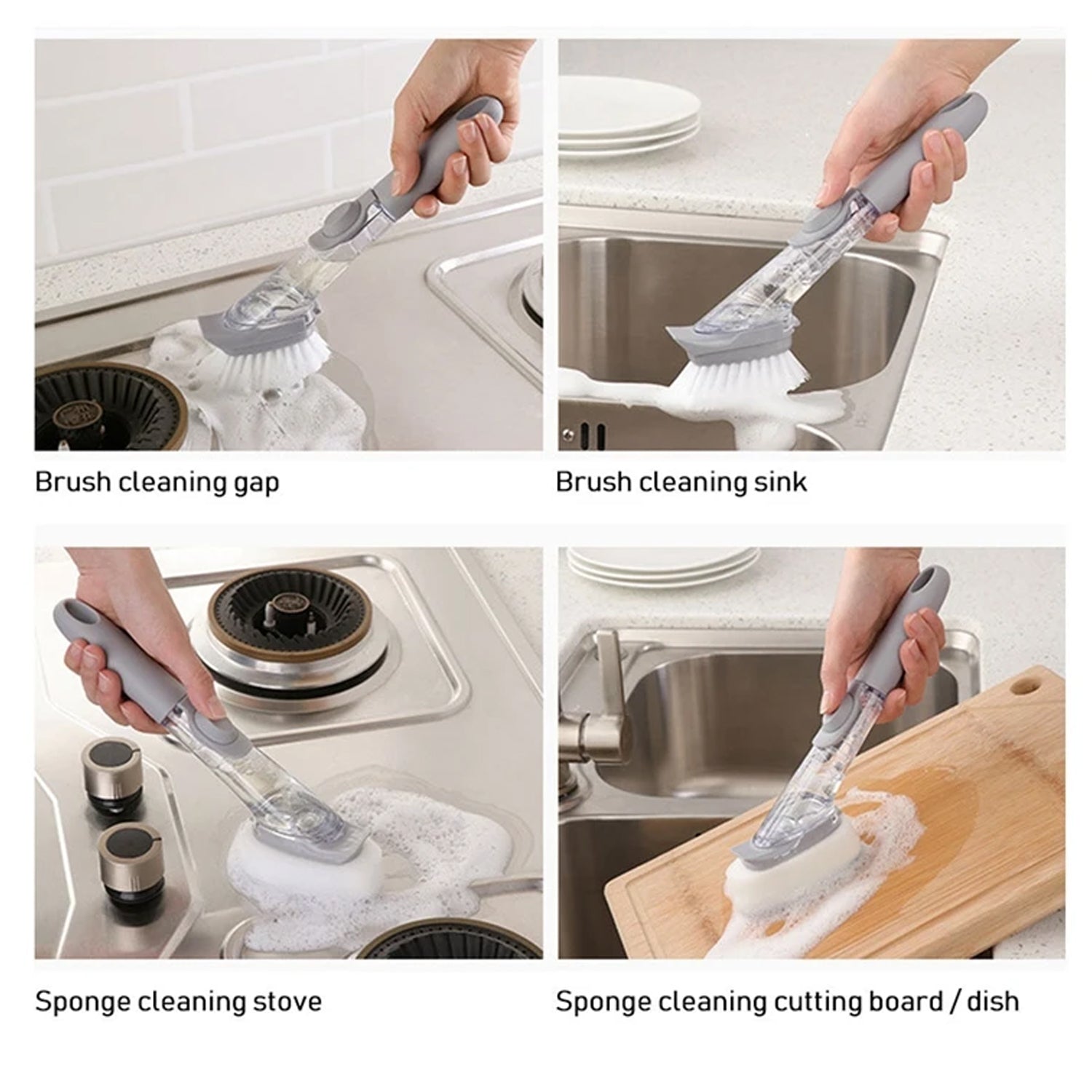 Home & Kitchen Cleaning Brushes, Scrubber, Soap Dispenser Scrub Brush for Pans Pots and Bathtub Sink (2 In 1) - Bhavnagar Deodap