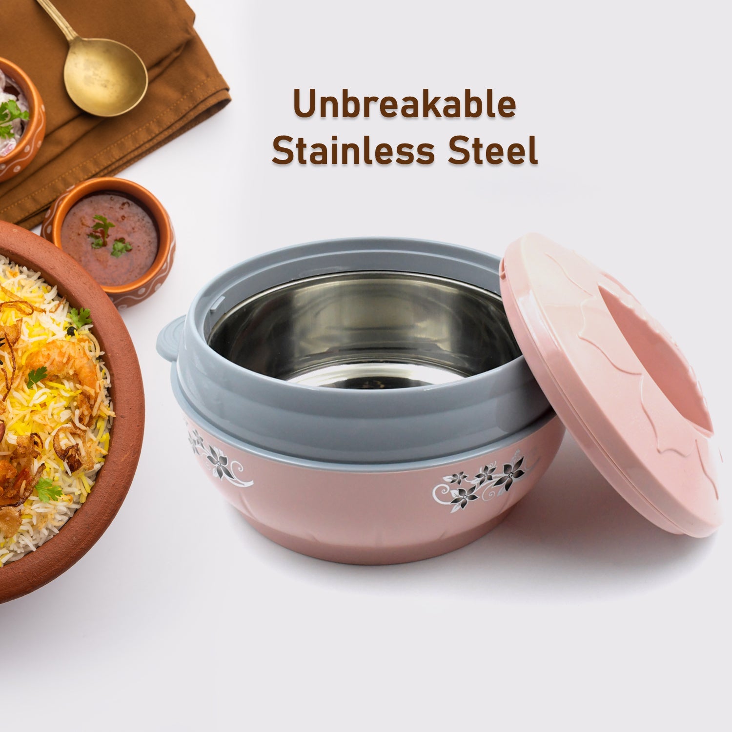 4500ml Insulated Casserole Box (Steel): Floral Print, Keeps Food Hot/Cold - Bhavnagar Deodap