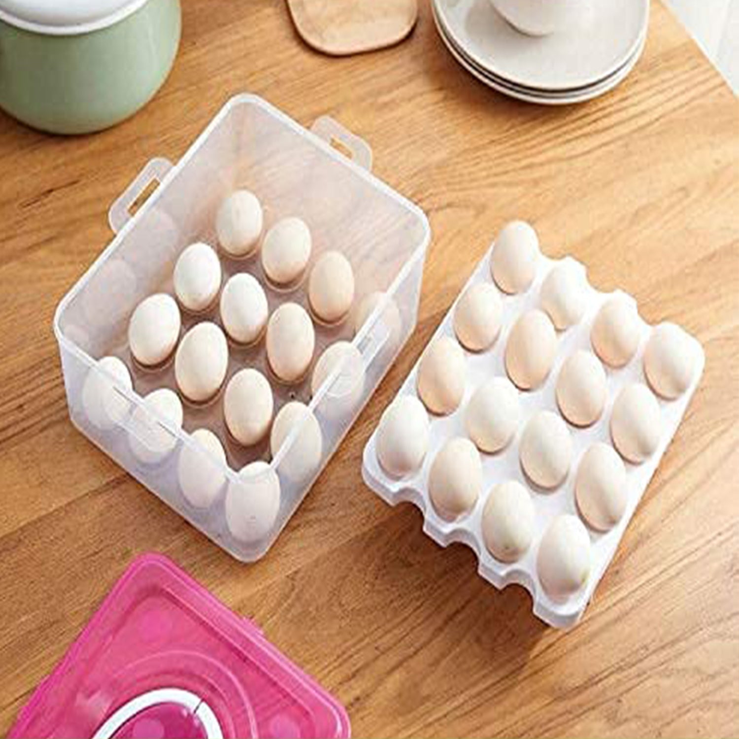 2Layer, 32 Grid Egg Tray with Lid Egg Carrier Holder for Refrigerator, Camping Food Storage Container with Handle (1 Pc ) - Bhavnagar Deodap