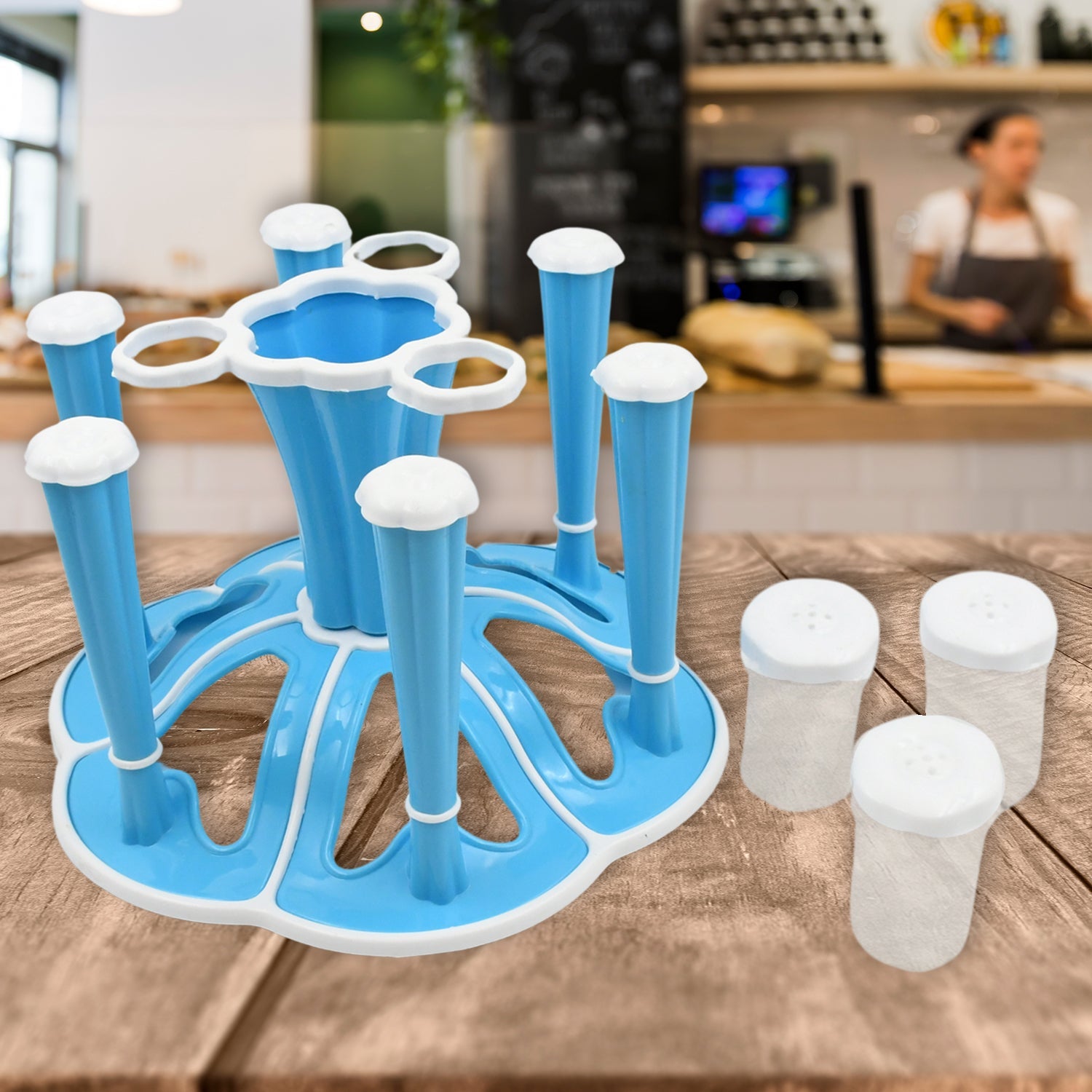 Miracle Plastic Glass Stand / Tumbler Holder / Glass Holder for Kitchen / Dining Table 6 Glasses Stand With 3 Pepper Salt (Moq :- 2 Pc) - Bhavnagar Deodap