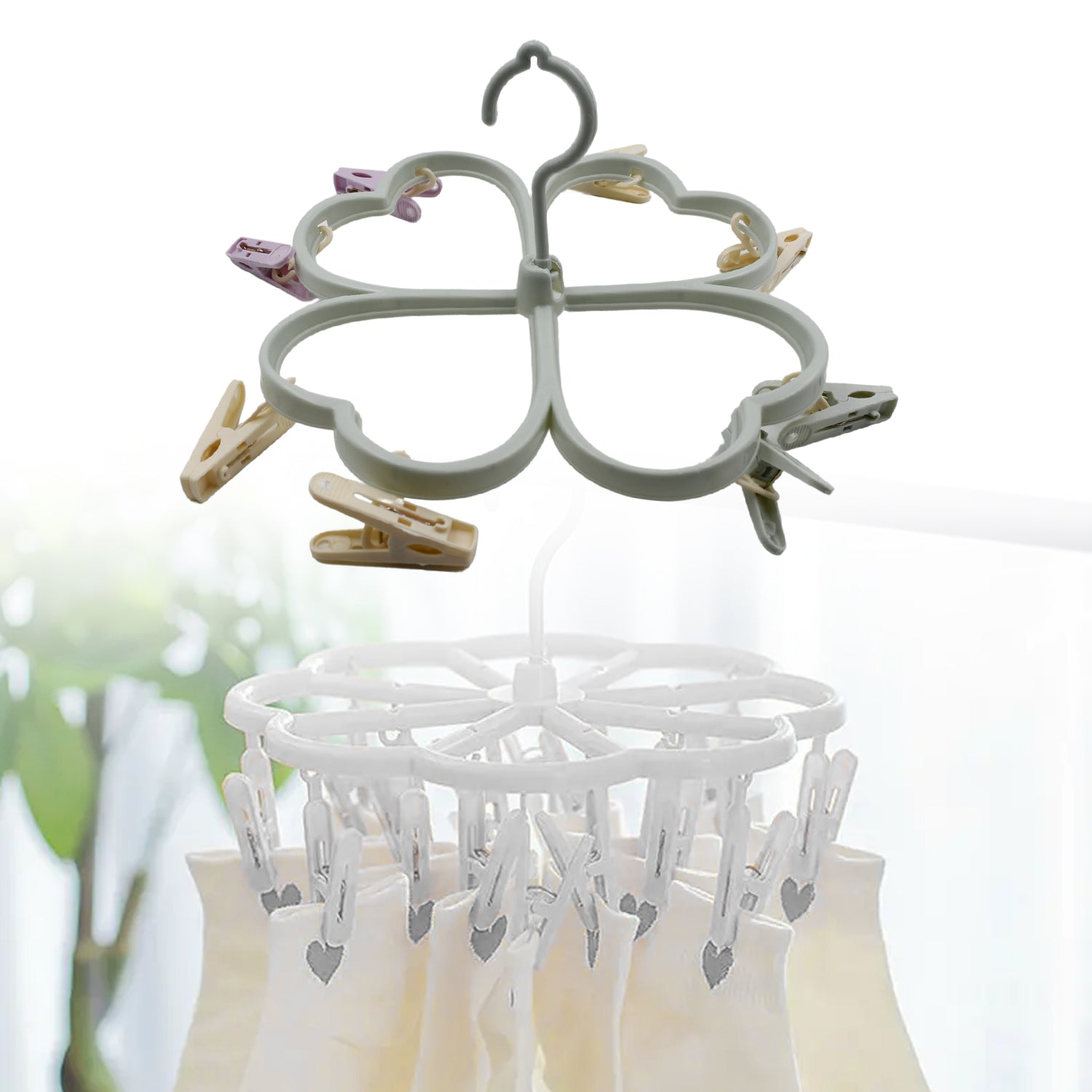 Heart Shape Clothe spin Rack Laundry Drying Rack, Clothes Hangers with 8 Clips, Clip Hanger Drip Hanger for Drying Underwear, Baby Clothes, Socks, Bras, Towel, Cloth Diapers, Gloves - Bhavnagar Deodap