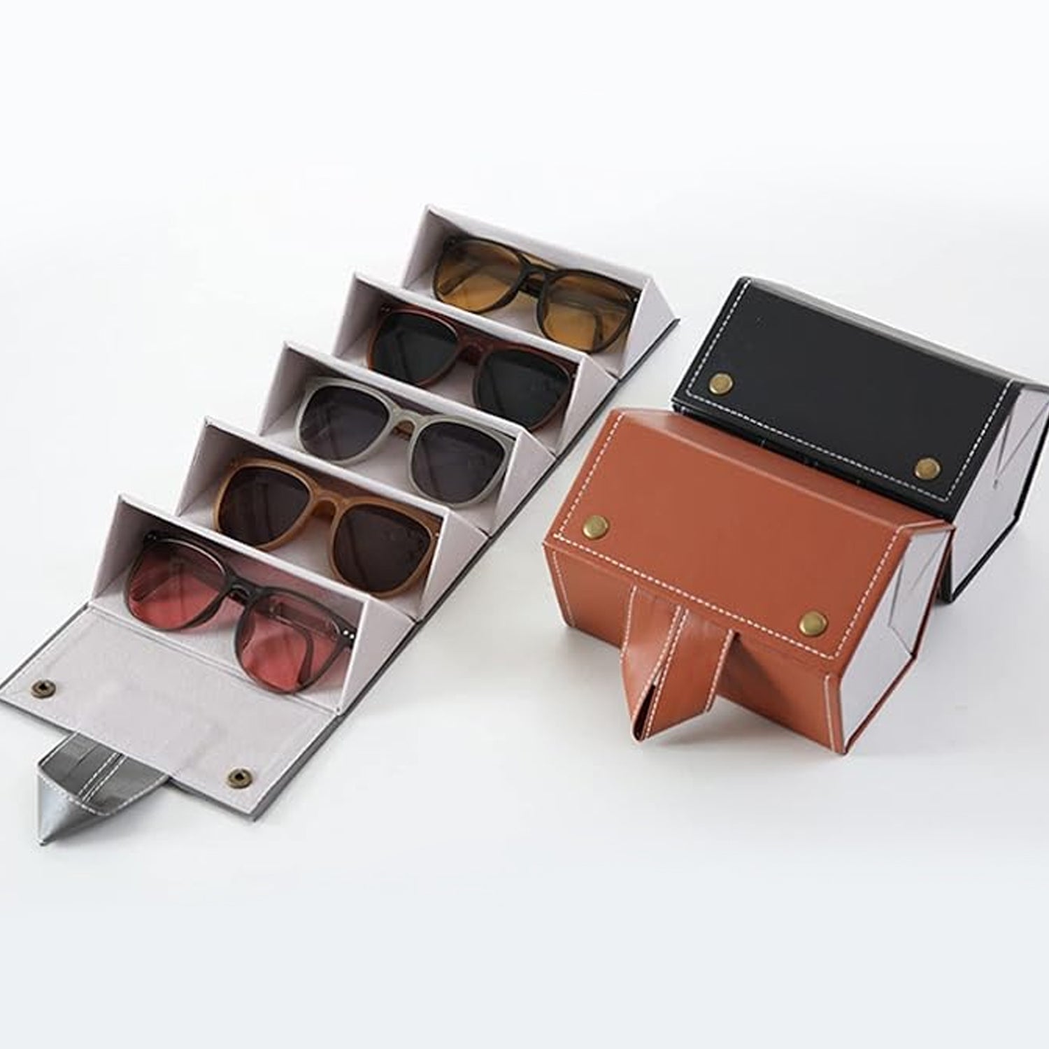 5 Slots Sunglasses Organizer Box, Glass Holder Box, spectacle case of sunglasses, Specs case, Foldable Travel Glasses Case Storage (1 Pc) - Bhavnagar Deodap