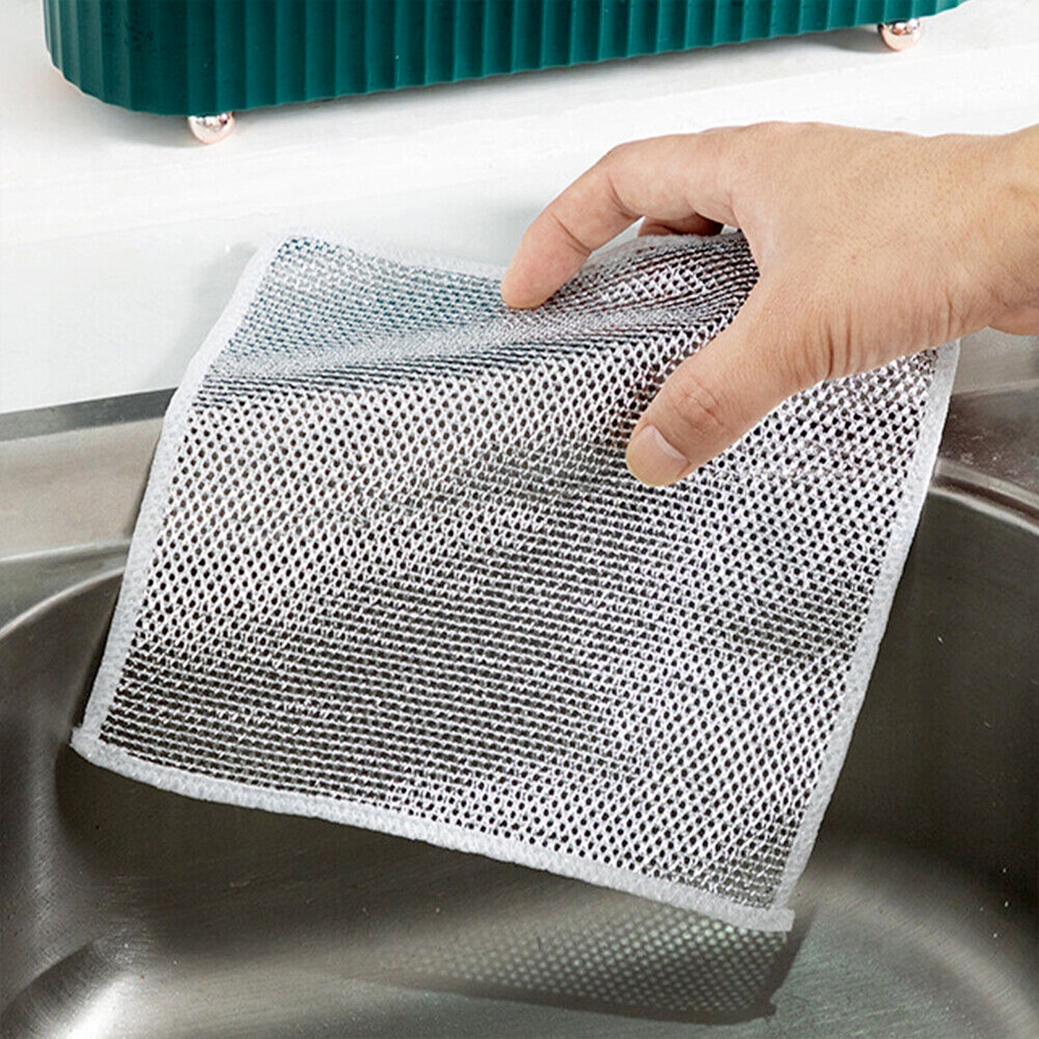 Double-Sided Multipurpose Microfiber Cloths, Stainless Steel Scrubber, Non-Scratch Wire Dishcloth, Durable Kitchen Scrub Cloth (1 Pc / 20 x 20 Cm) - Bhavnagar Deodap