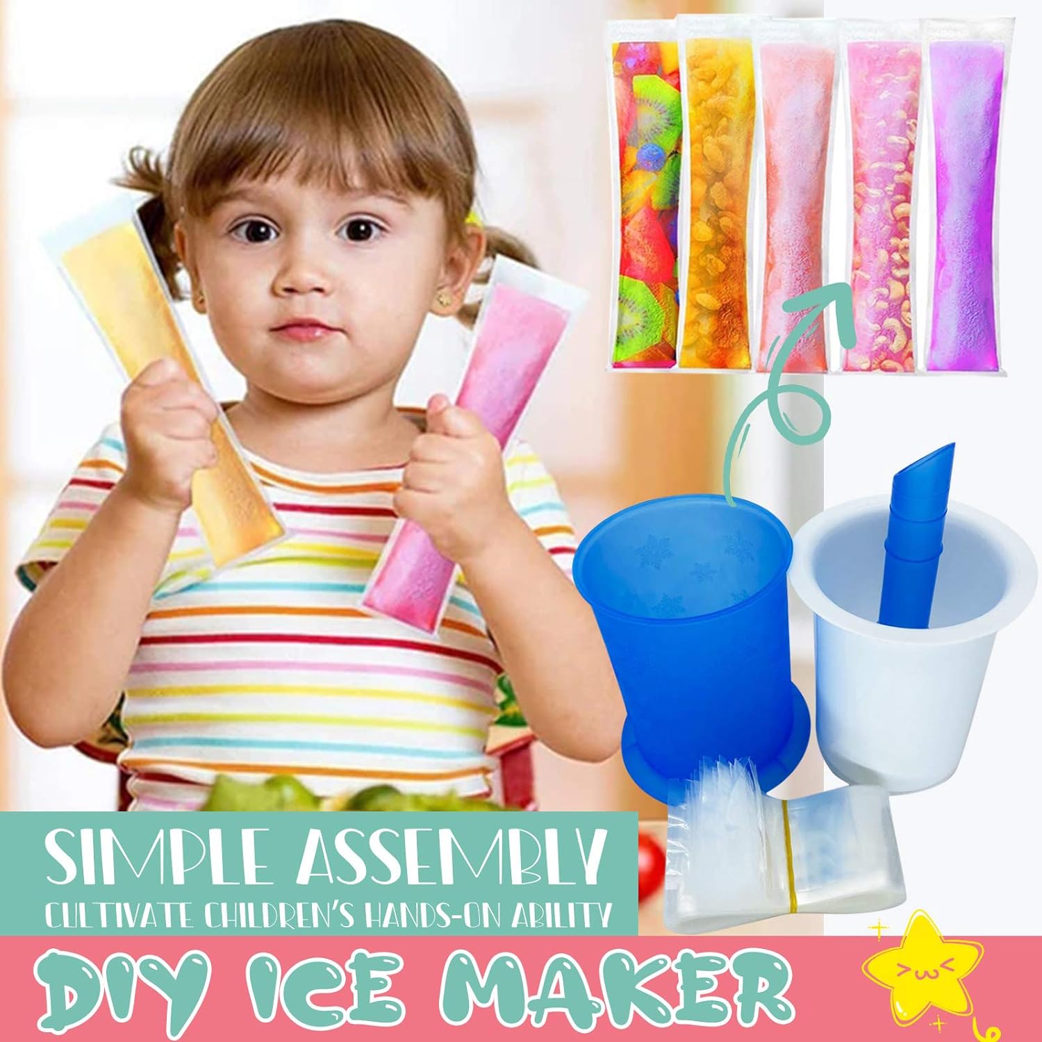 Homemade Popsicle Maker Manual Ice Cream Machine With Approx 20 Pcs Packing Bag Popsicle Mold Convenient Maker Manual Ice Cream Machine For Kids Adults DIY, Reusable - Bhavnagar Deodap