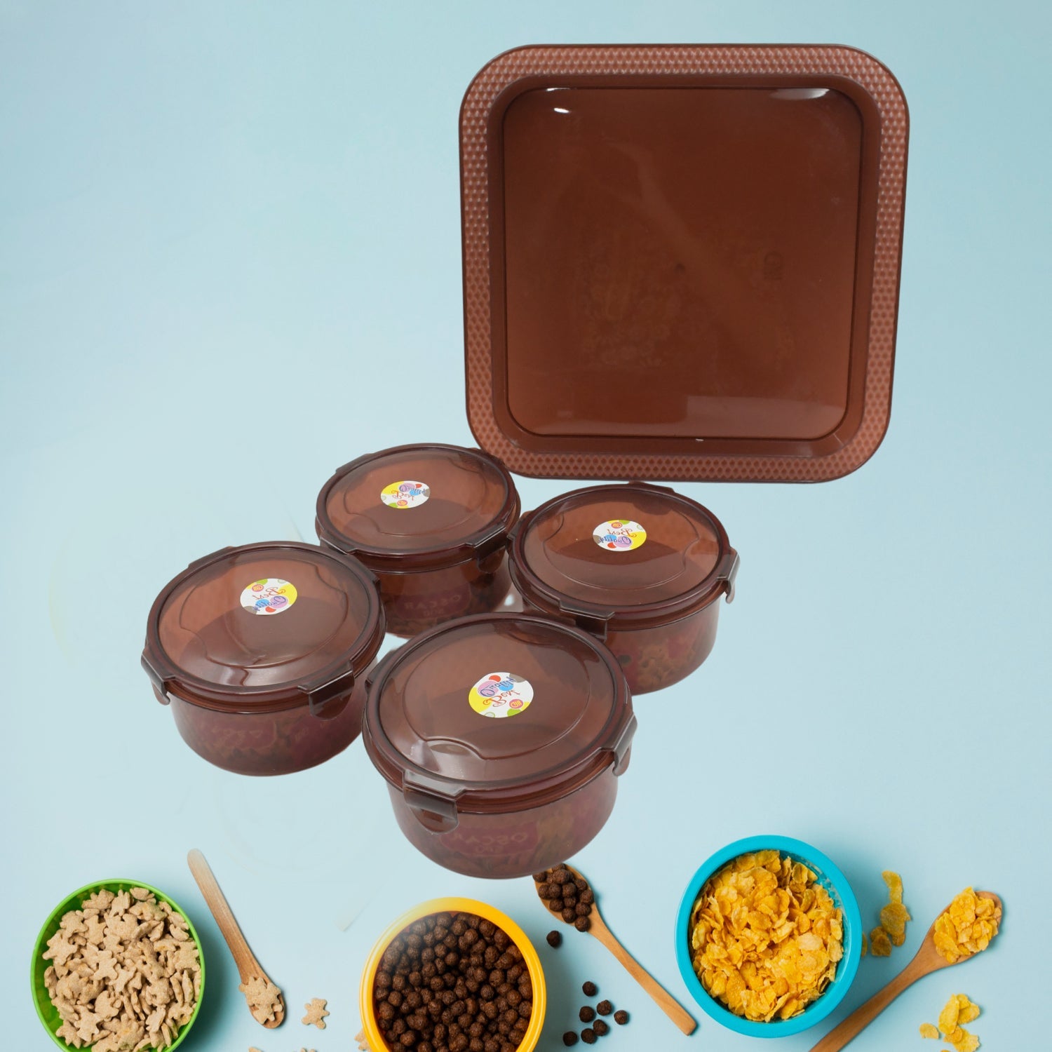 Elegance Tray, Plastic Airtight 4 Pieces Storage Container and 1 Piece Serving Tray with Lids - Bhavnagar Deodap