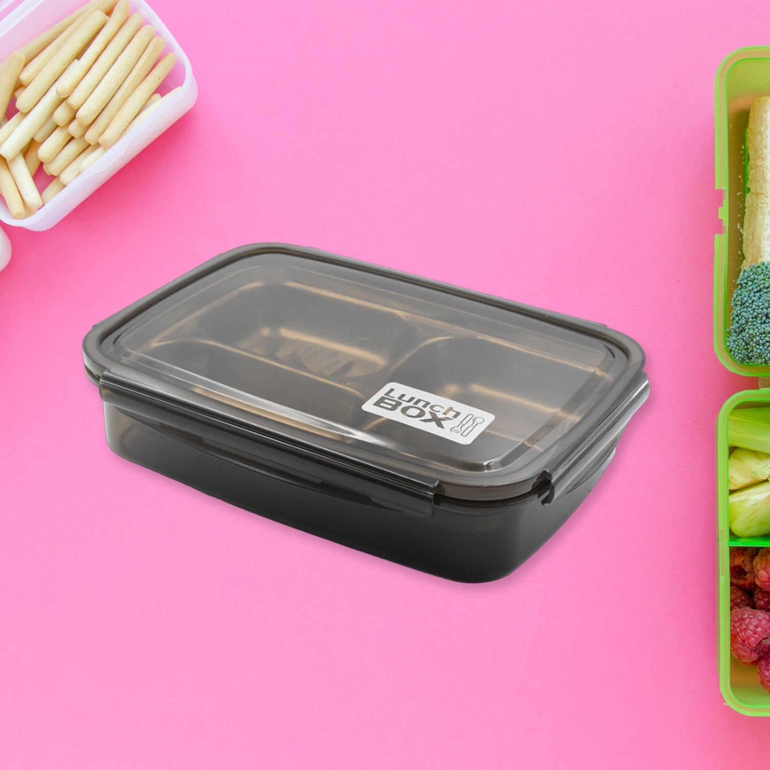 Black Transparent 4 Compartment Lunch Box for Kids and adults, Stainless Steel Lunch Box with 4 Compartments For Office, Travel, School, Home - Bhavnagar Deodap