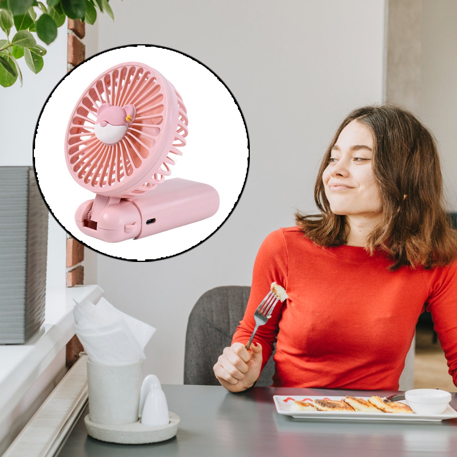 Mini USB Charging Fan with Percentage Display, 5 Speed Modes, and Mobile Stand - Bhavnagar Deodap