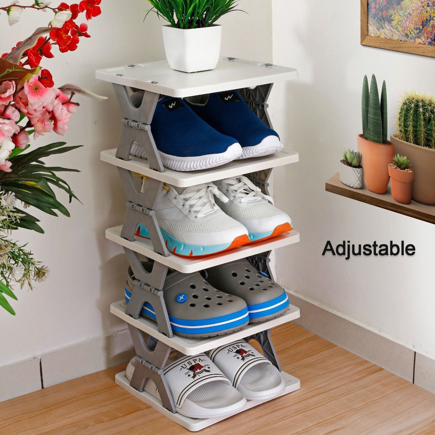 Smart Shoe Rack with 6 Layer Shoes Stand Multifunctional Entryway Foldable & Collapsible Door Shoe Rack Free Standing Heavy Duty Plastic Shoe Shelf Storage Organizer Narrow Footwear Home (Mix Color ) - Bhavnagar Deodap