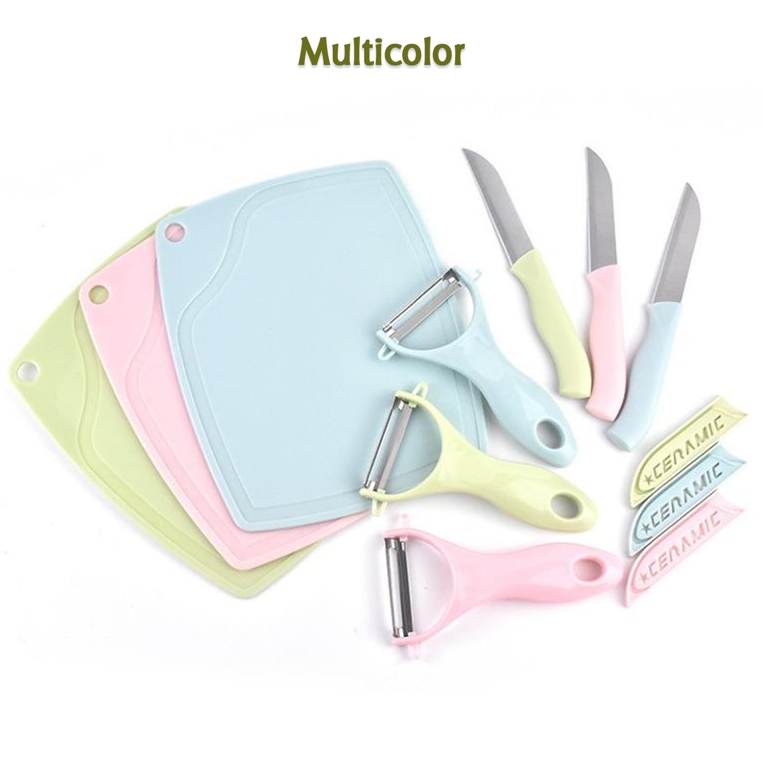 Plastic Kitchen Peeler - Green & Classic Stainless Steel 3-Piece Knife Set Combo - Bhavnagar Deodap