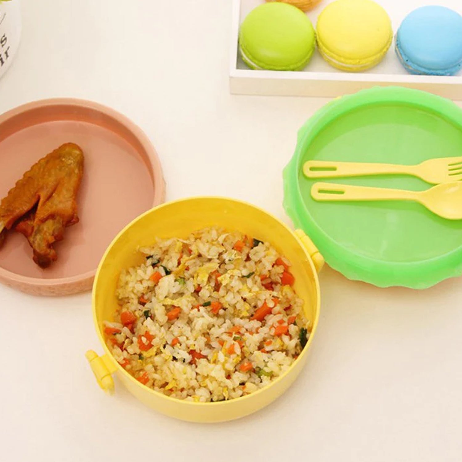 Burger Shape Lunch Box Plastic Lunch Box Food Container Sets Double Layer Lunchbox 1000ml With 2 Spoon Applicable to Kids and Elementary School Students - Bhavnagar Deodap