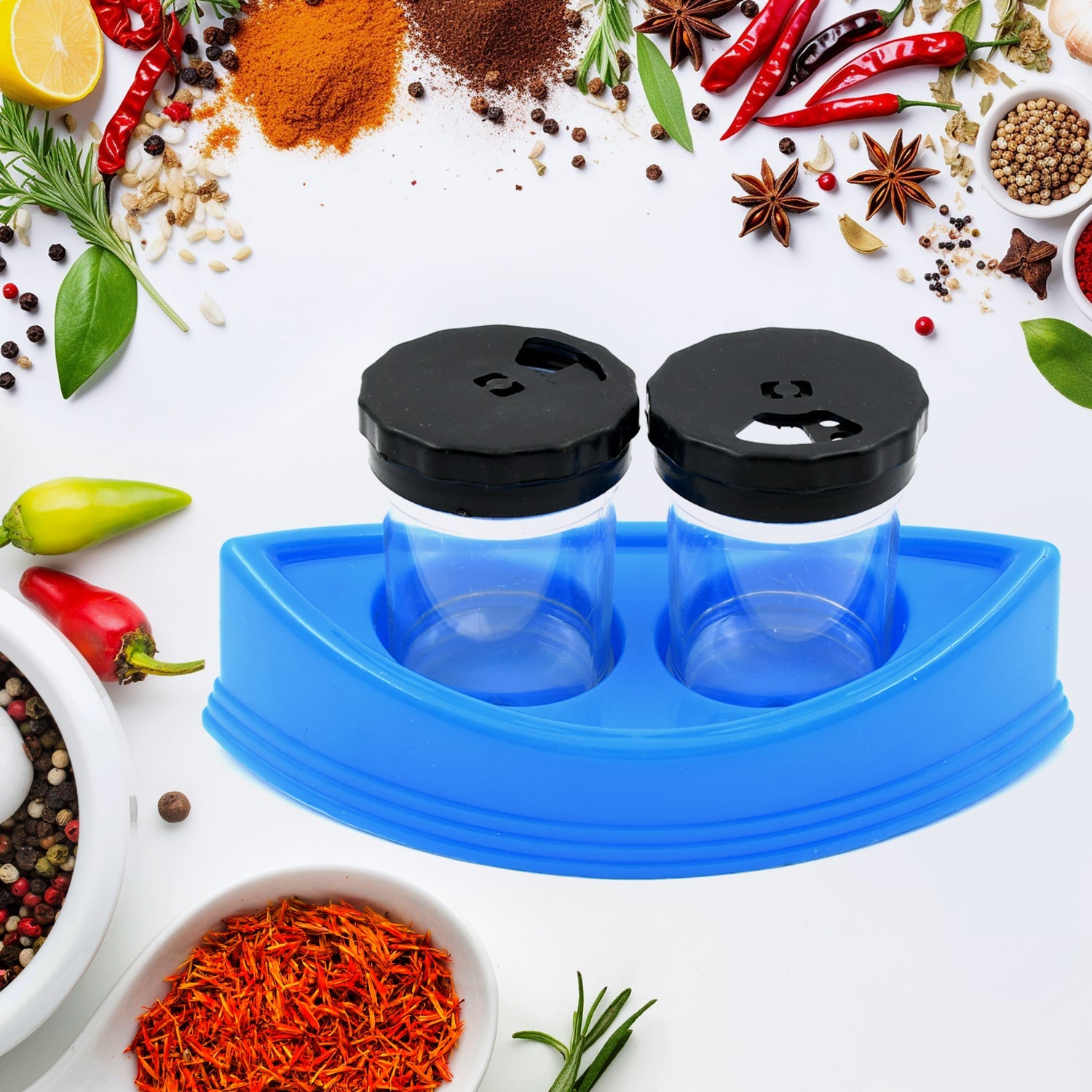 2 in 1 Boat Shaped Stand Salt Pepper Shaker Container Set with Stand for Dining Table Moisture-Proof Plastic Cap Clear Heavy Plastic Material Dispensers for Home & Kitchen - Bhavnagar Deodap