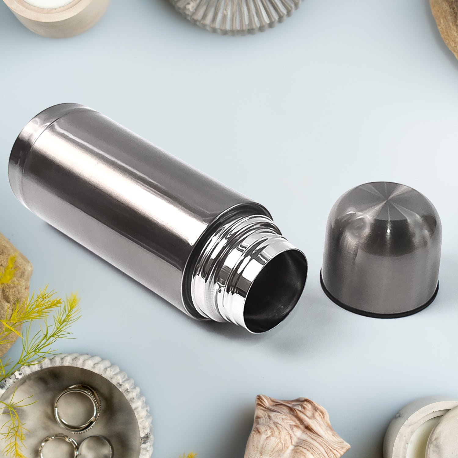 Stainless Steel  Hot And Cold Water Bottle With Push-down Lid (350ml) - Bhavnagar Deodap