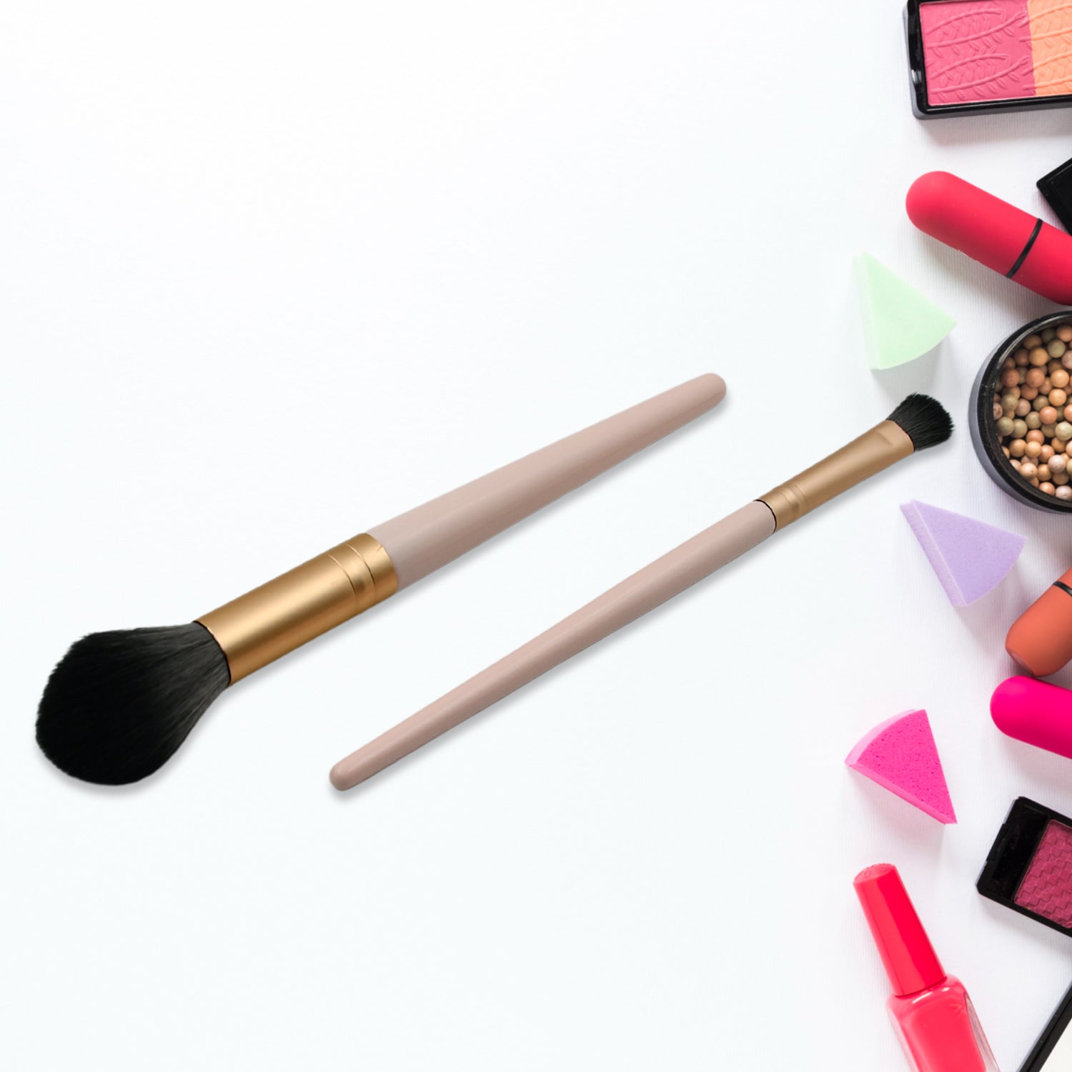 Beauty Face Brushes, Synthetic Bristle Professional Face And Eye Makeup Brushes, Eyeshadow Eyeliner Eyebrow, For Cream, Liquid And Powder Formulation (2 Pc) - Bhavnagar Deodap