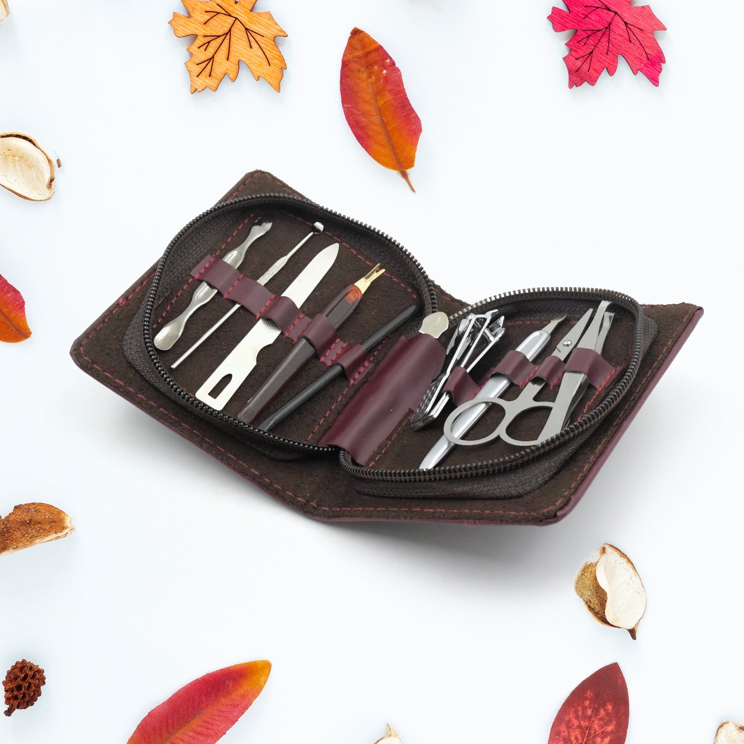 Nail Clipper Kit Fingernail Clipper, Manicure Set, Stainless Steel Nail Cutter Set ,Manicure Tool, Nail Clippers Care Tools with Lightweight and Beautiful Travel Leather Case (9 Pc Set) - Bhavnagar Deodap