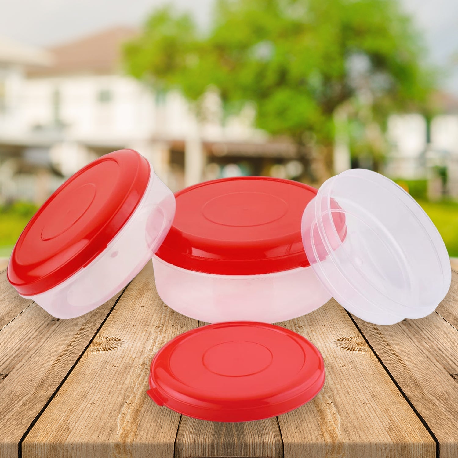 Heavy Plastic Material Stackable & Reusable Classic Round Plastic Big Storage Container Box For Kitchen & Home Organization (PACK OF 3) - Bhavnagar Deodap