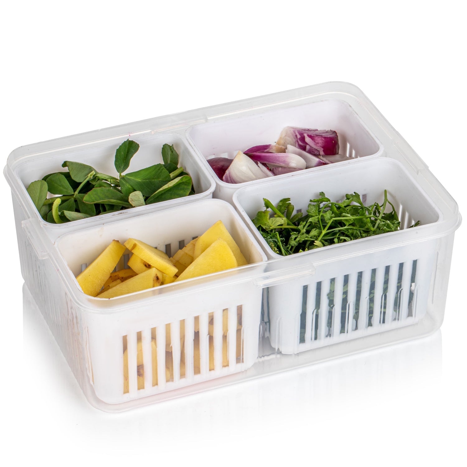 Fridge Storage Boxes Freezer Storage Containers, Container for Kitchen Storage Set, Storage in Kitchen, Vegetable Storage, Draining Crisper Refrigerator Food Box (1 Pc) - Bhavnagar Deodap