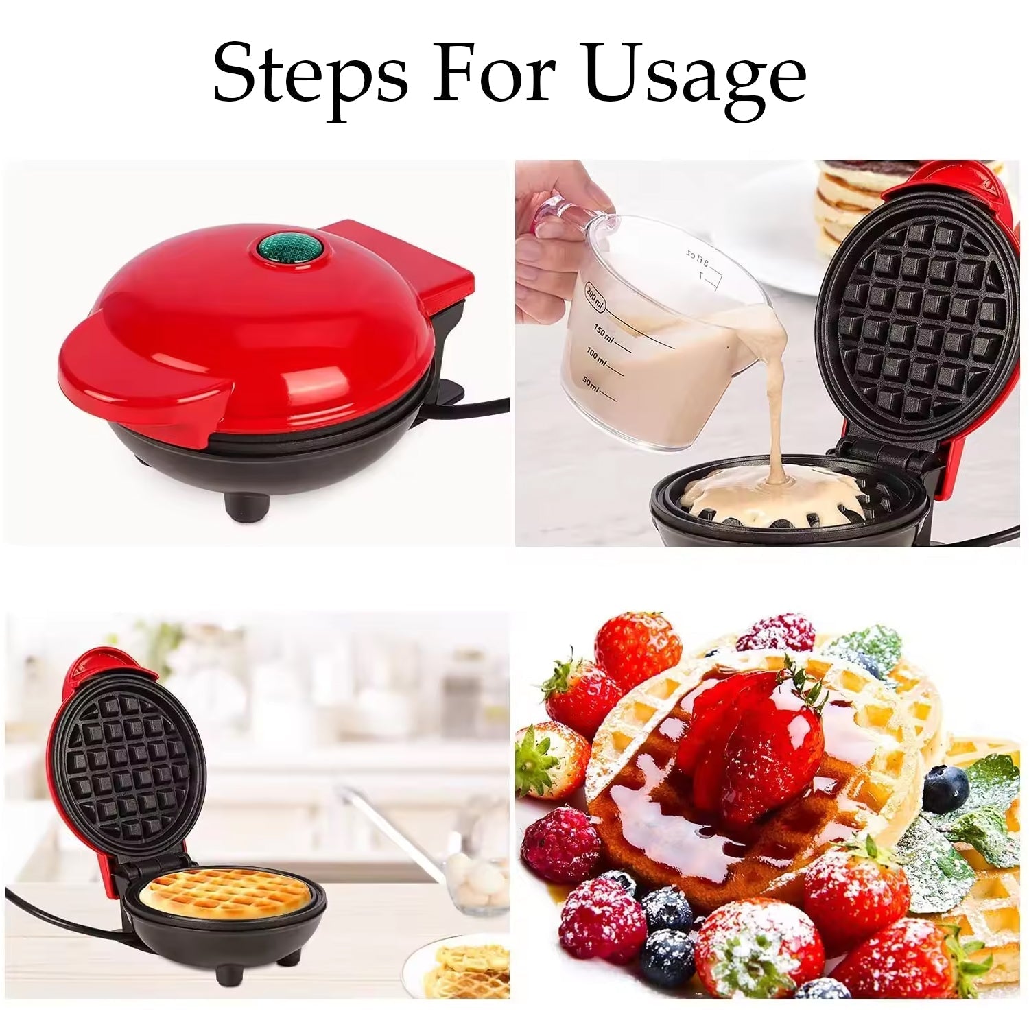 Mini Waffle Maker Machine Waffle Iron Home Appliances Kitchen Gift Easy To Clean, On-Stick Surfaces, Perfect Breakfast, Dessert, Sandwich, Pan Cakes, Paninis / Other Snacks Machine - Bhavnagar Deodap