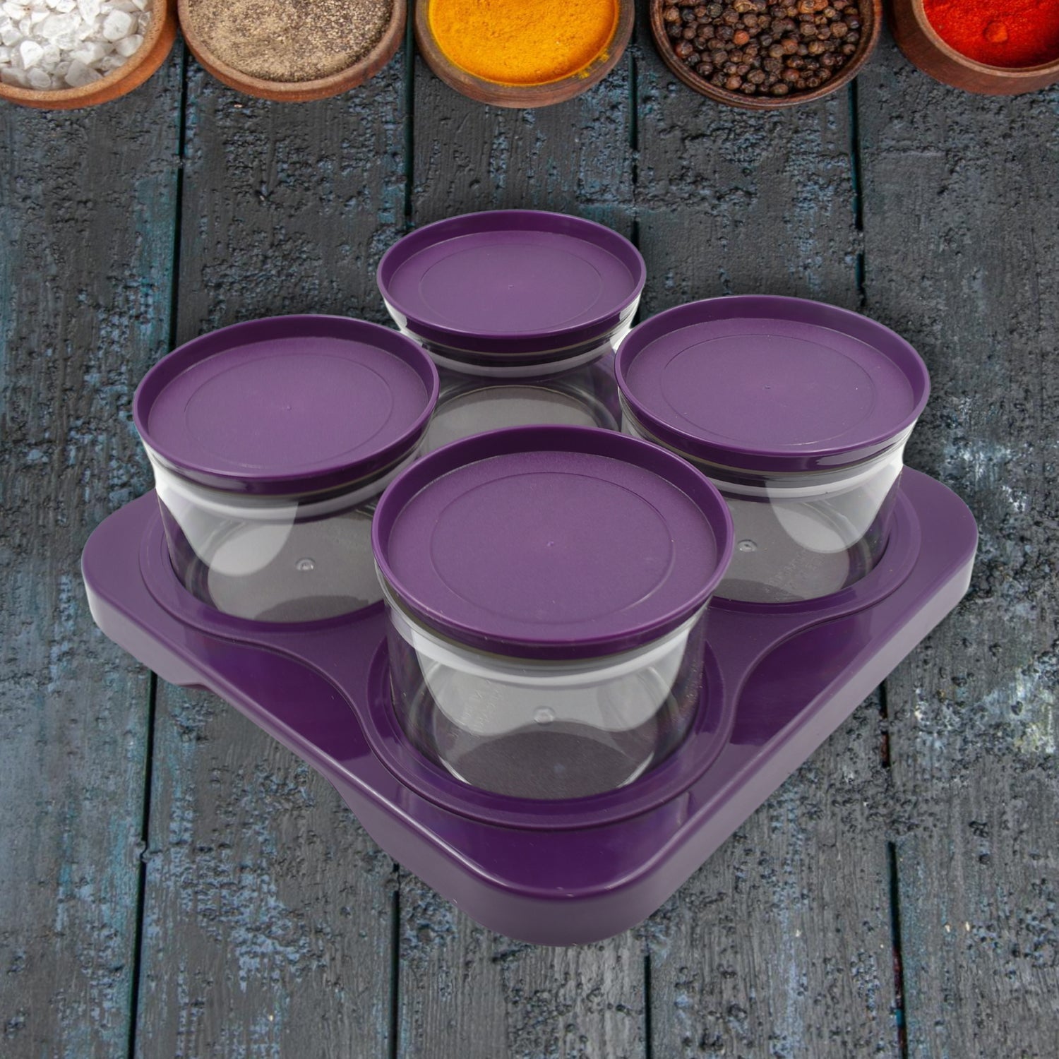 Airtight Plastic 4 Pc Storage Container Set, With Tray Dry Fruit Plastic Storage Container Tray Set With Lid & Serving Tray For Kitchen - Bhavnagar Deodap