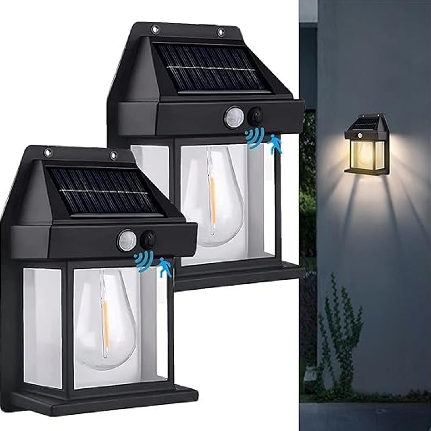 Solar Wall Lights / Lamp Outdoor, Wireless Dusk to Dawn Porch Lights Fixture, Solar Wall Lantern with 3 Modes & Motion Sensor, Waterproof Exterior Lighting with Clear Panel (1 Pc ) - Bhavnagar Deodap