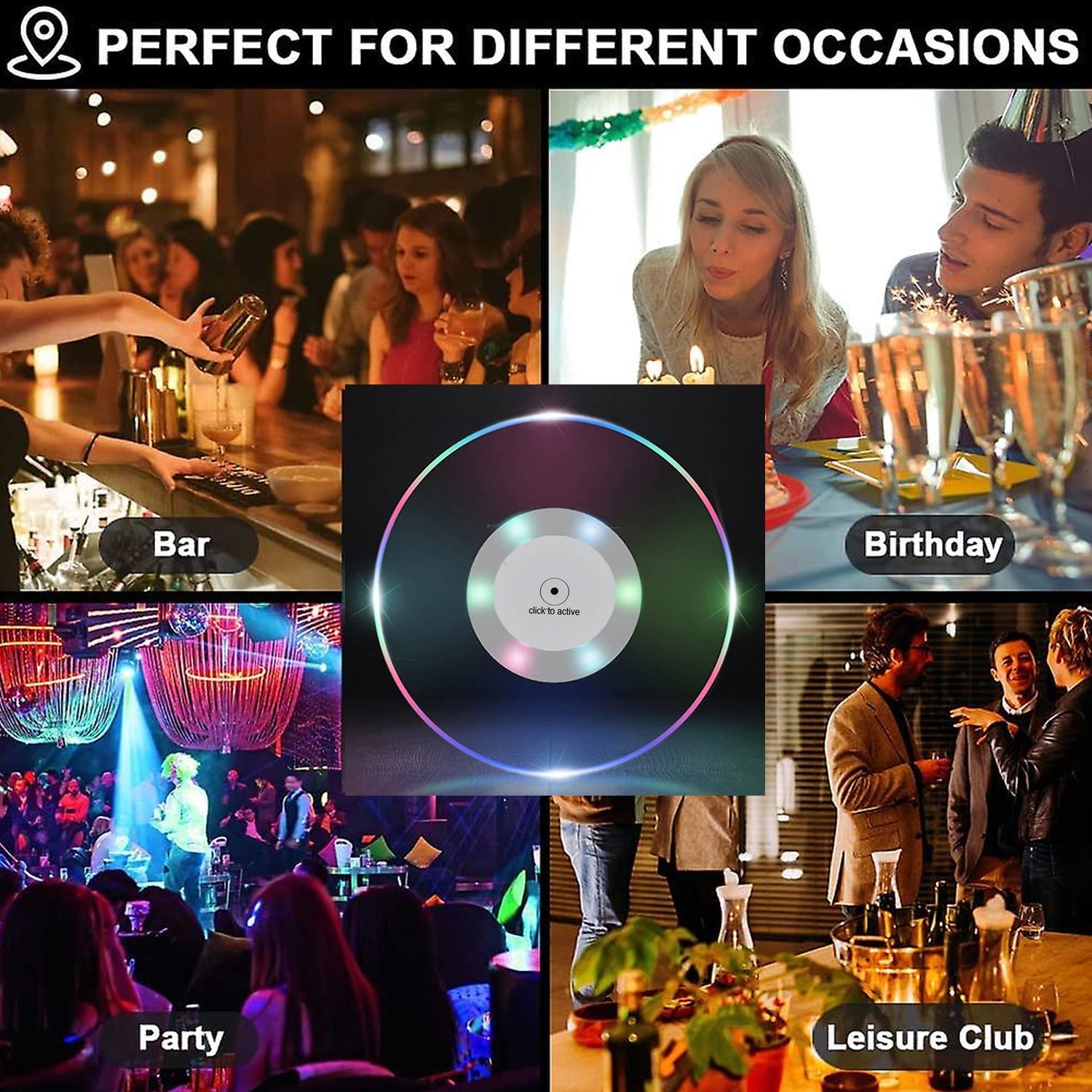 Colorful LED Cocktail Coaster, Round Ultra-Thin LED Drink Coaster (1 Pc) - Bhavnagar Deodap