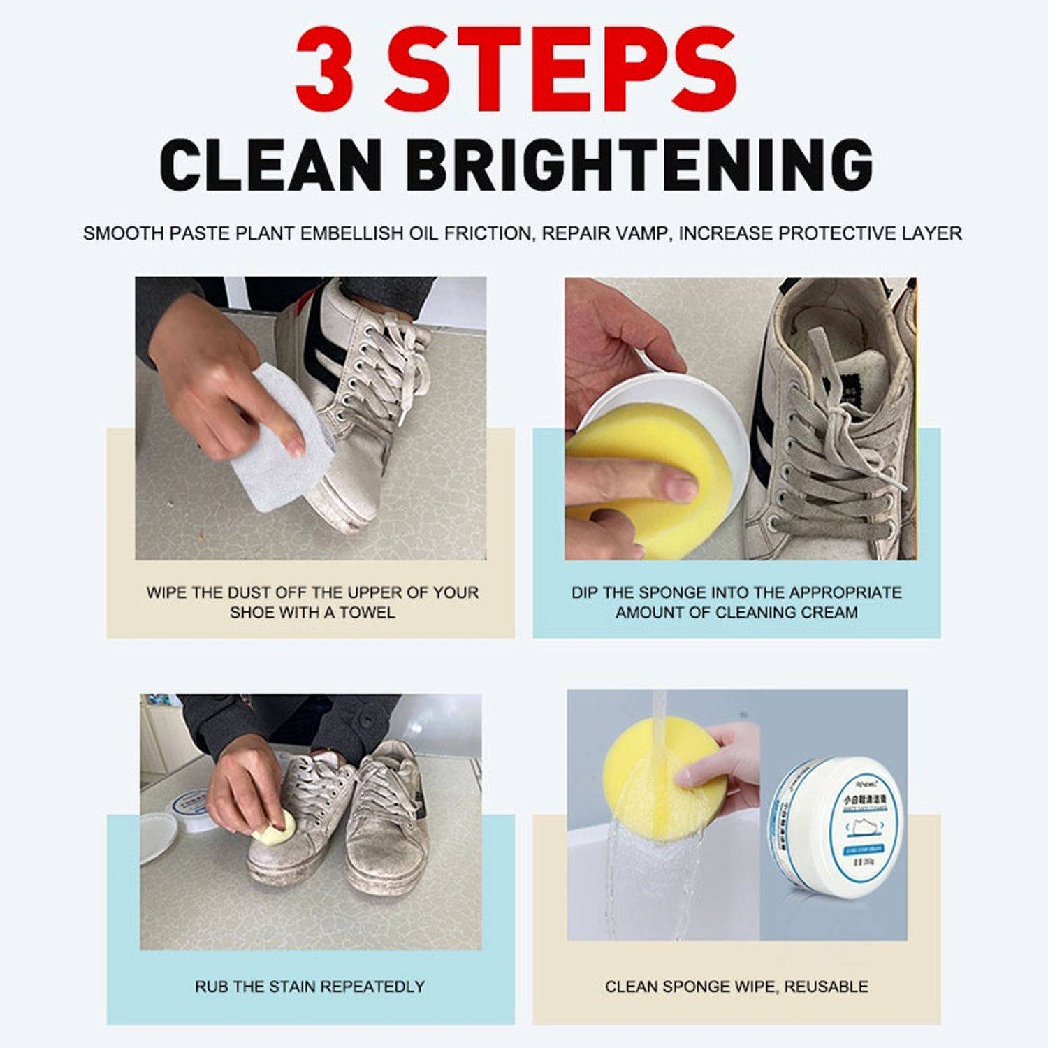 Stain Remover Cleansing Cream for Shoe Polish Sneaker Cleaning Kit Shoe Eraser Stain Remover White Rubber Sole Shoe Cleaner White Shoe Cleaning Cream Stain Remover (260 Gm) - Bhavnagar Deodap