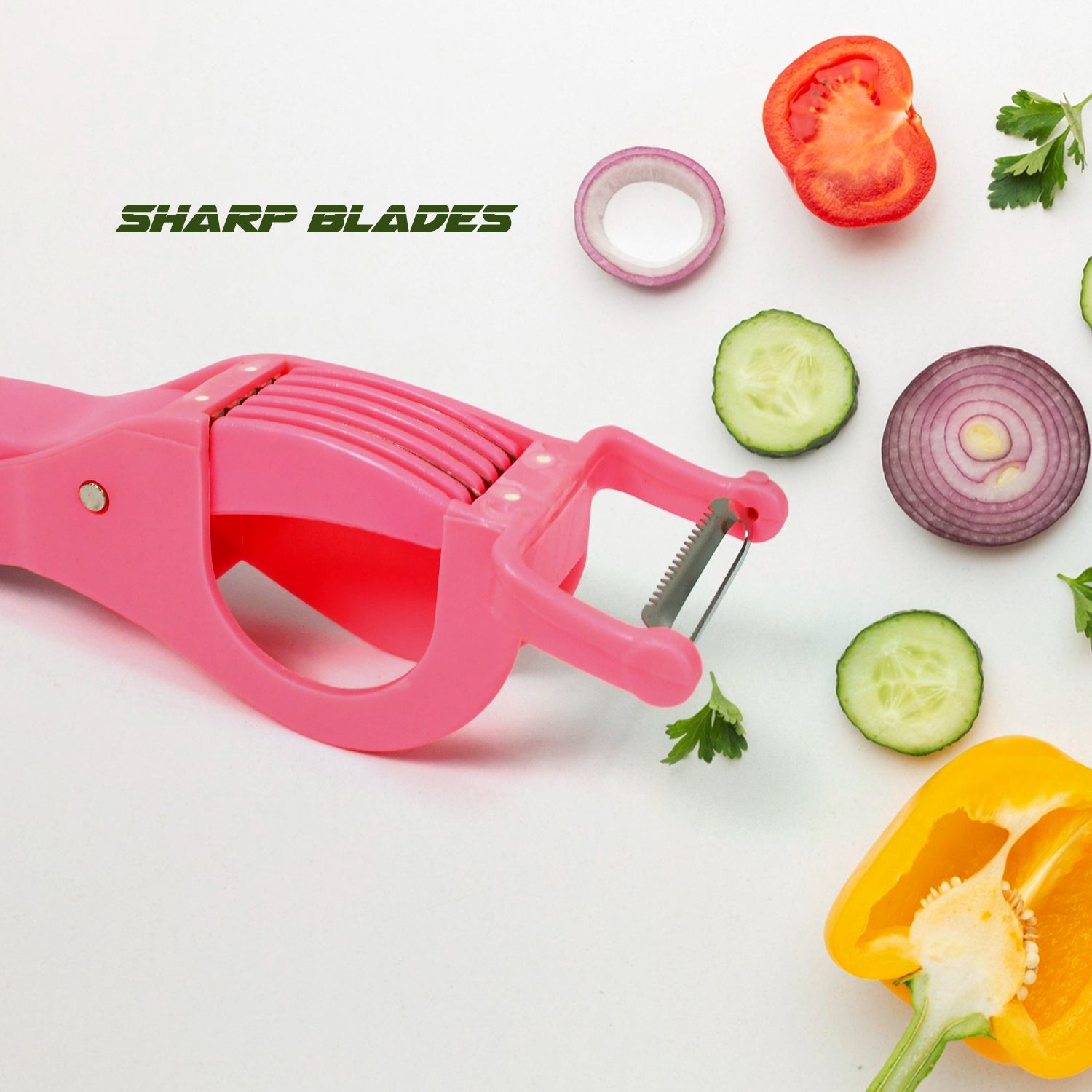 Plastic 2 in 1 Vegetable & Fruit Multi Cutter 5 Blade Vegetable Cutter with Peeler (1 Pc / Multicolor)