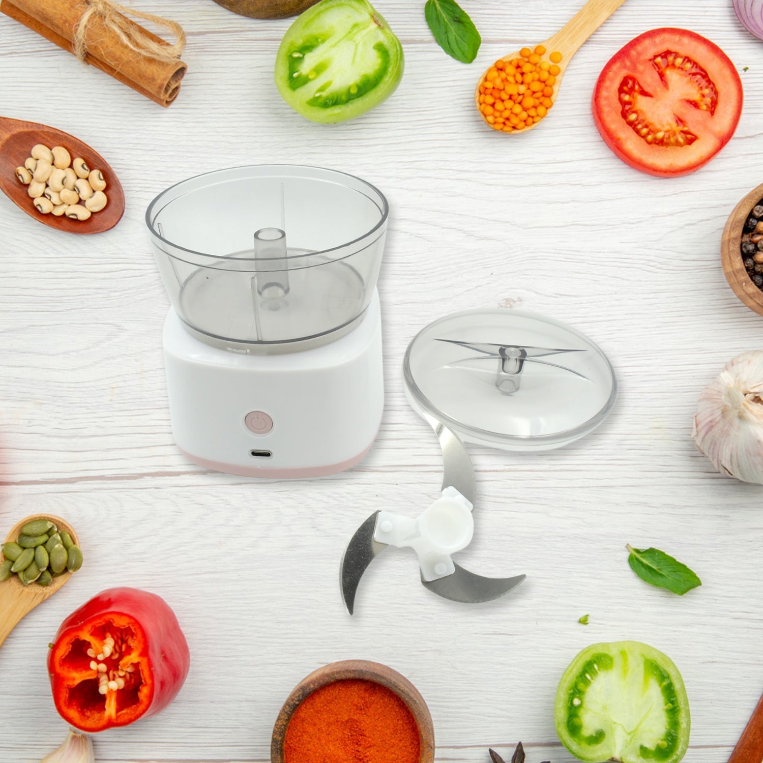 Portable Mini Food Processor Chopper Electric Veggie Chopper 3 Blades With Charching Cable Type C, Vegetable Chopper, Garlic Chopper Food Grinder for Chopping Ginger, Pepper Chili, Onion, Fruit, Meat - Bhavnagar Deodap