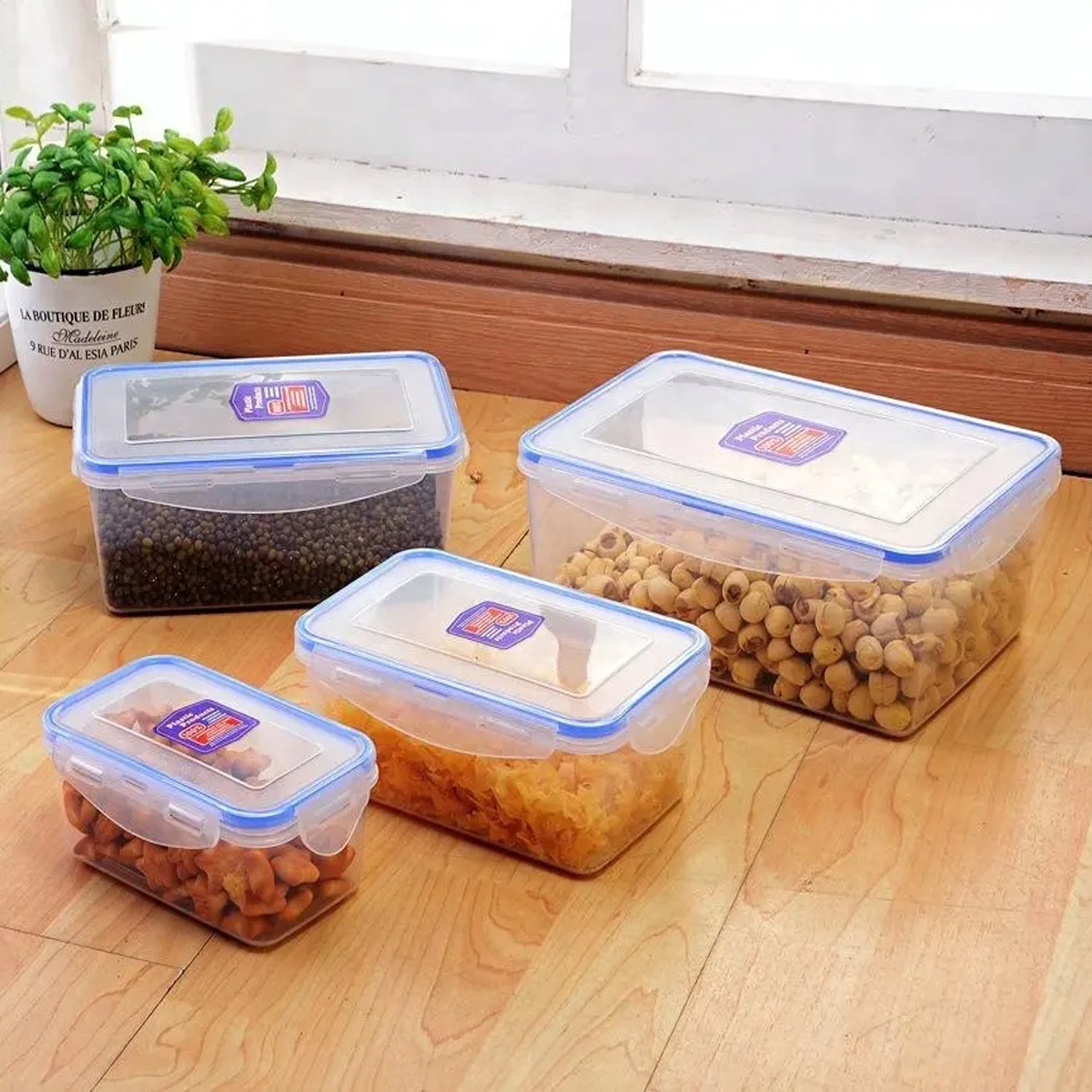 Kitchen Containers Set, Fridge Storage Boxes, Plastic Containers for Kitchen Organizer, Kitchen Accessories Items for Storage Organizer, Snap-Seal (lunch box/storage organizer) (5 Ps Set) - Bhavnagar Deodap