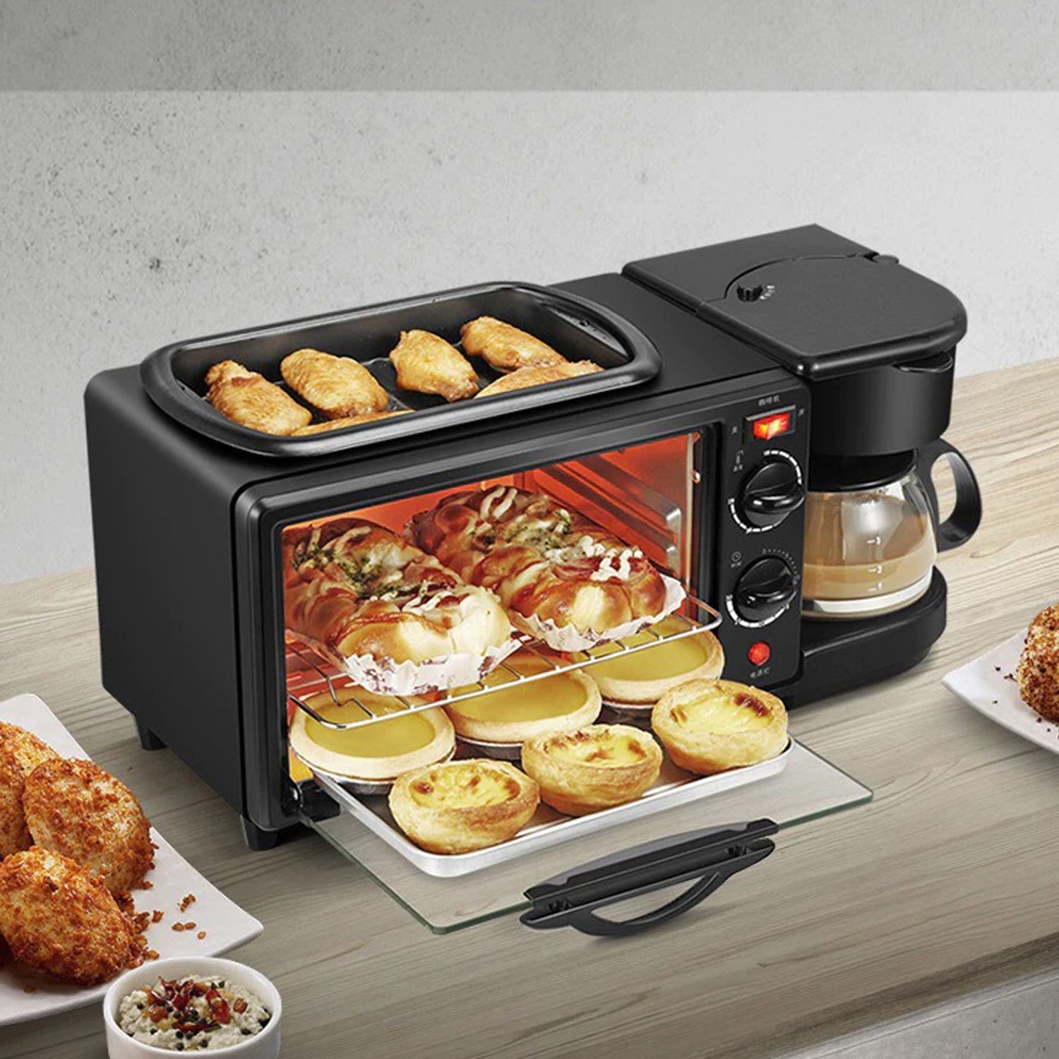 3 in 1 Breakfast Maker Portable Toaster Oven, Grill Pan & Coffee Maker Full Breakfast Ready at One Go - Bhavnagar Deodap