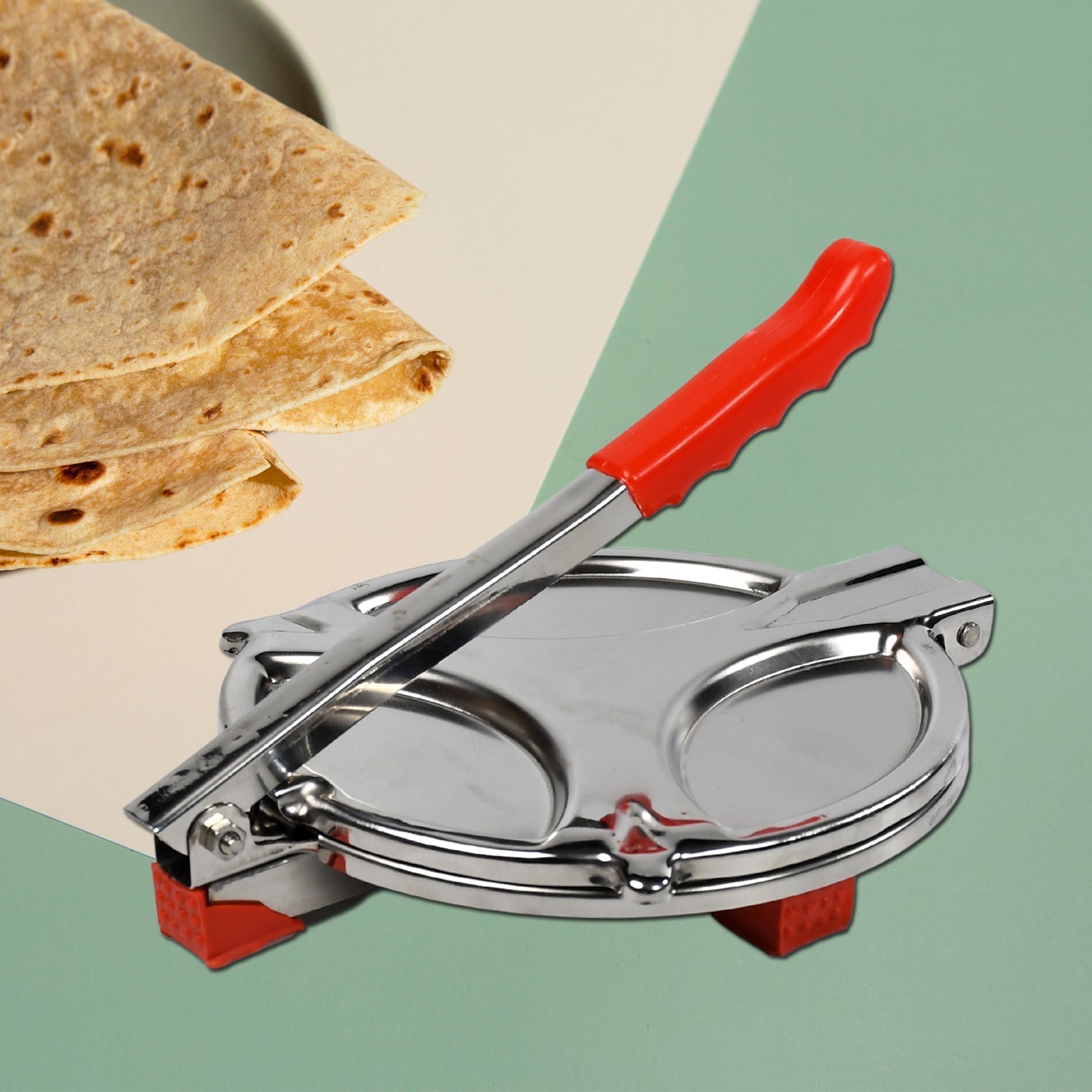 PURI PRESS MAKER - STAINLESS STEEL PURI MAKER PRESS MACHINE - ROTI CHAPATI PRESSER FOR HOME - PAPAD-KHAKHRA- PURI MAKER PRESS MACHINE WITH HANDLE, MANUAL PURI MAKER (MEDIUM) - Bhavnagar Deodap