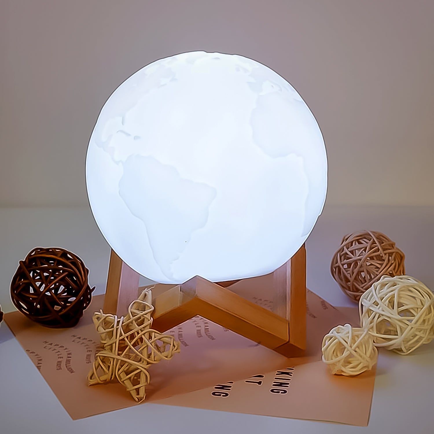 3D Moon Night Lamp with Stand (Color Box /  White & Yellow Light / 1 Pc) - Bhavnagar Deodap