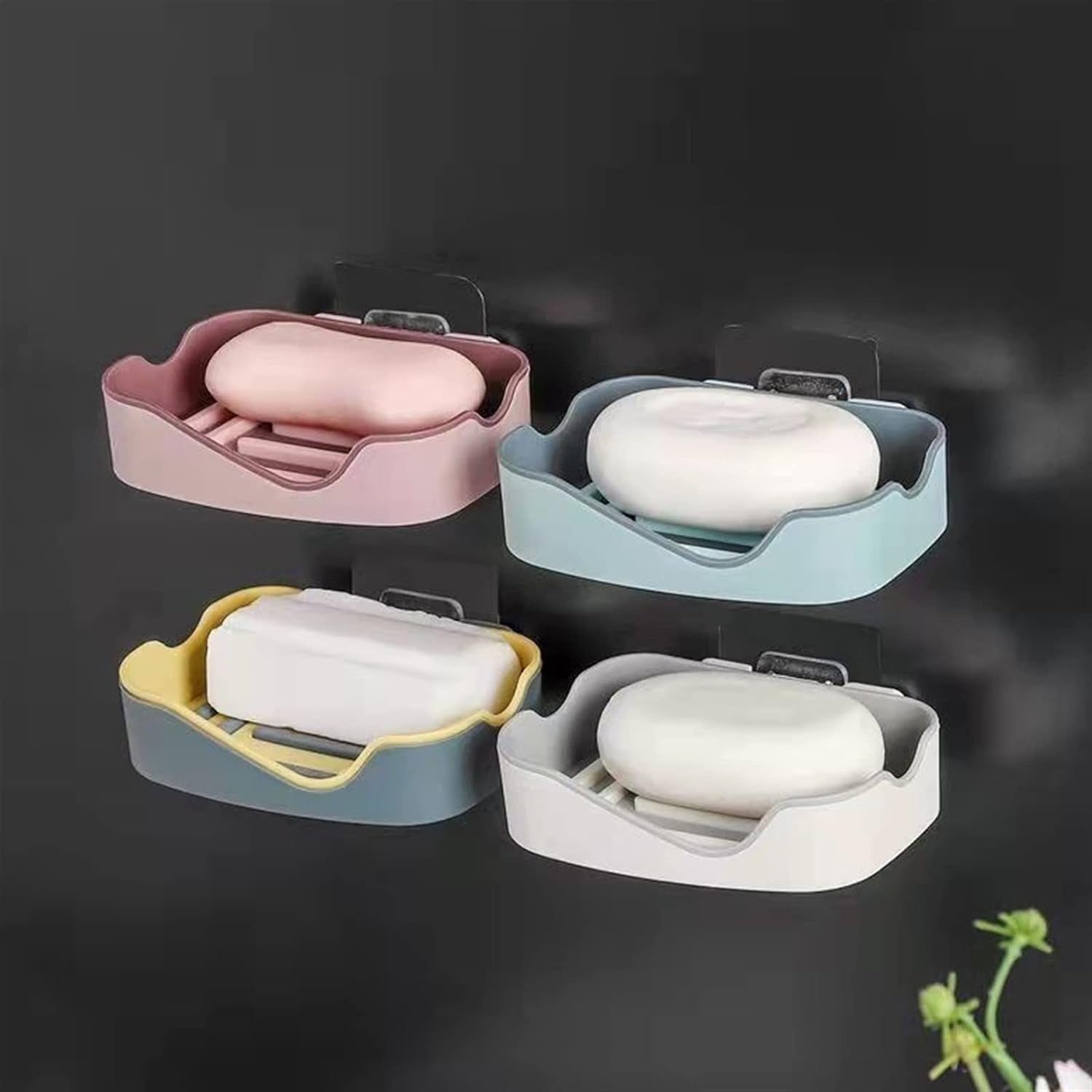 Plastic Soap Dish Holder for Bathroom Shower Wall Mounted Self Adhesive Soap Holder Saver Tray-Plastic Sponge Holder for Kitchen Storage Rack Soap Box, Bathroom (1 Pc) - Bhavnagar Deodap