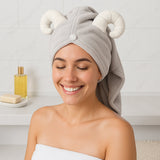 Cute Animal Ear Hooded Hair Drying Towel Wrap (1 Pc)