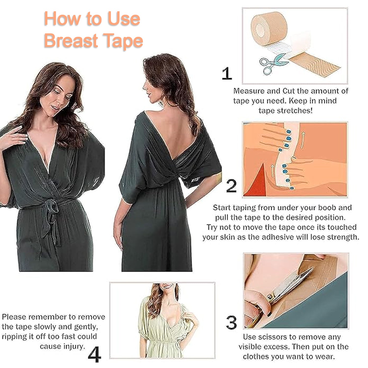Boob Tape with Nipple Covers: Cotton, Breathable, Lift & Support (5m, 10 Pairs) - Bhavnagar Deodap