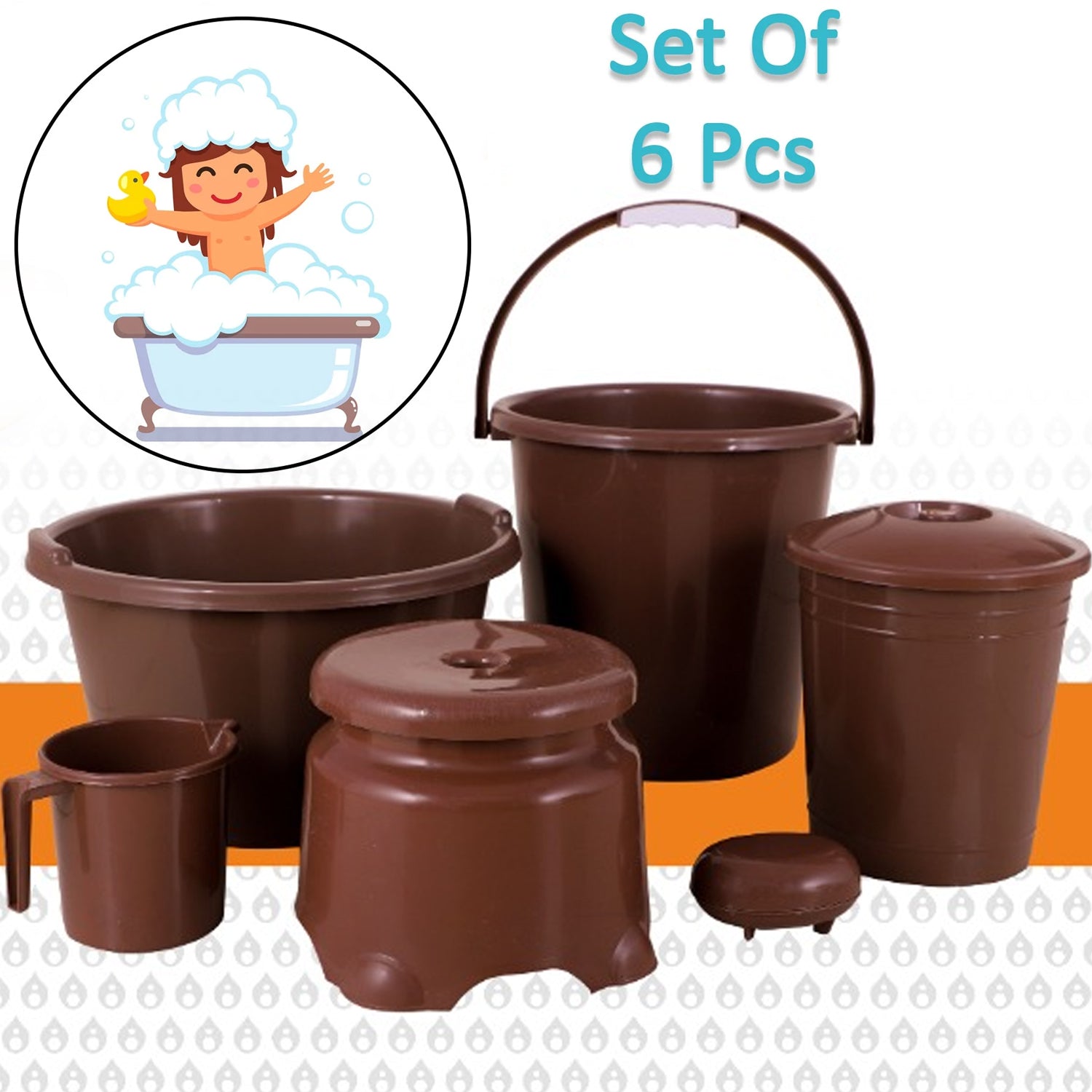 Plastic Bathroom Accessories Set 6 pcs Bath Set Bathroom Bucket with Dustbin Mug, Stool, Soap Case,Tub ( 6 Pcs Set ) - Bhavnagar Deodap