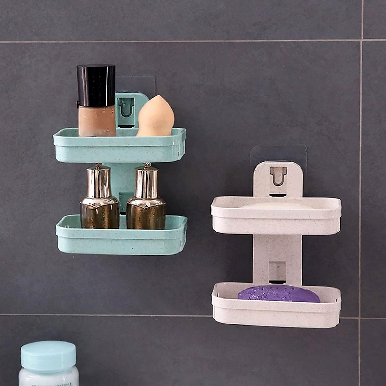 Adhesive Sticker Soap 2 Layer Dish Holder Wall Mounted Bathroom Shower Soap Holder Saver Box Storage Organizer Rack, ABS Plastic (Double Layers / 2 pcs set) - Bhavnagar Deodap