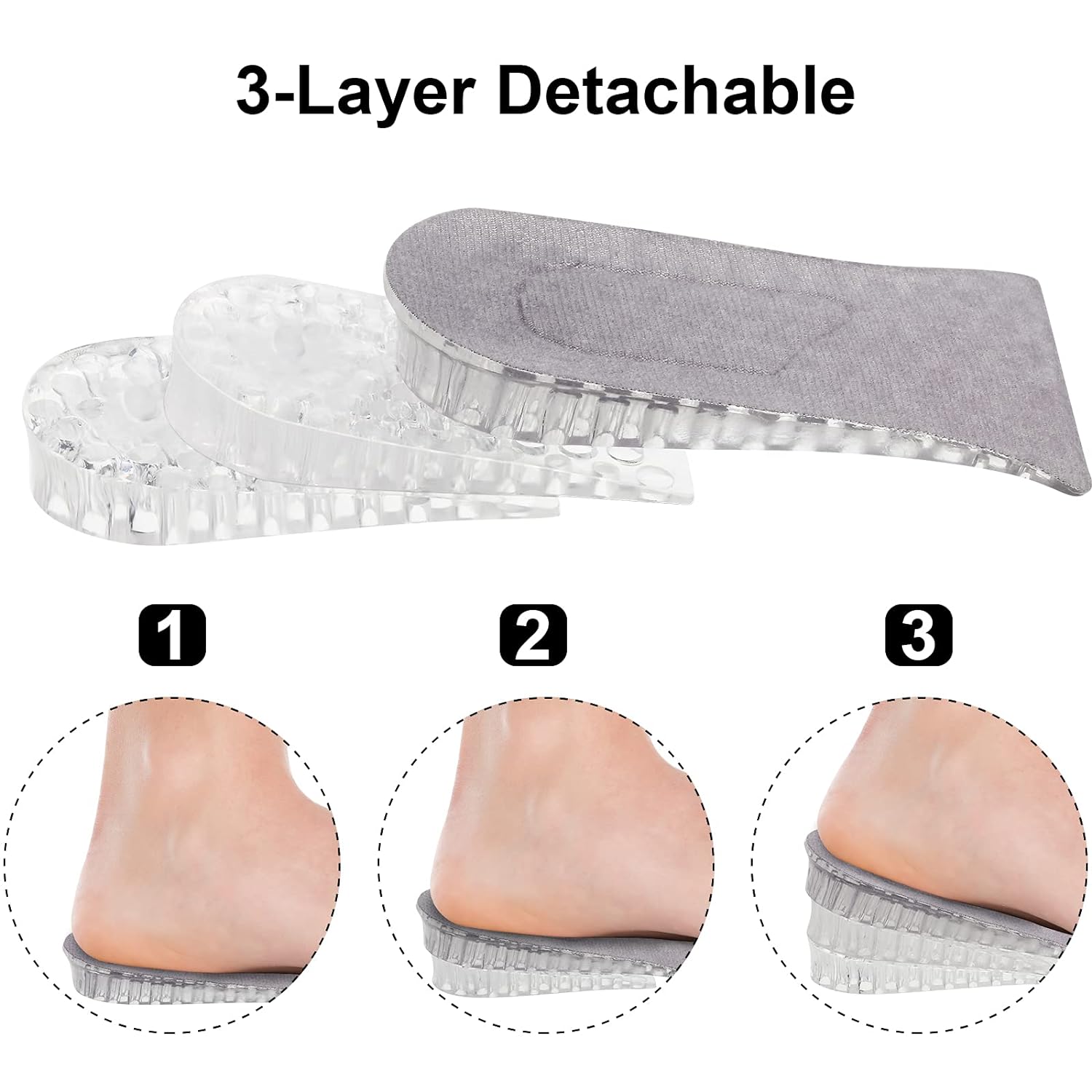 2 Pairs Heel Lift Inserts Height Increase Insole Invisible Heightening Insole Sillicone 3-Layer Heel Support Insoles Height-Adjustable Shoe Pads Foot Cushion for Shoes - Bhavnagar Deodap