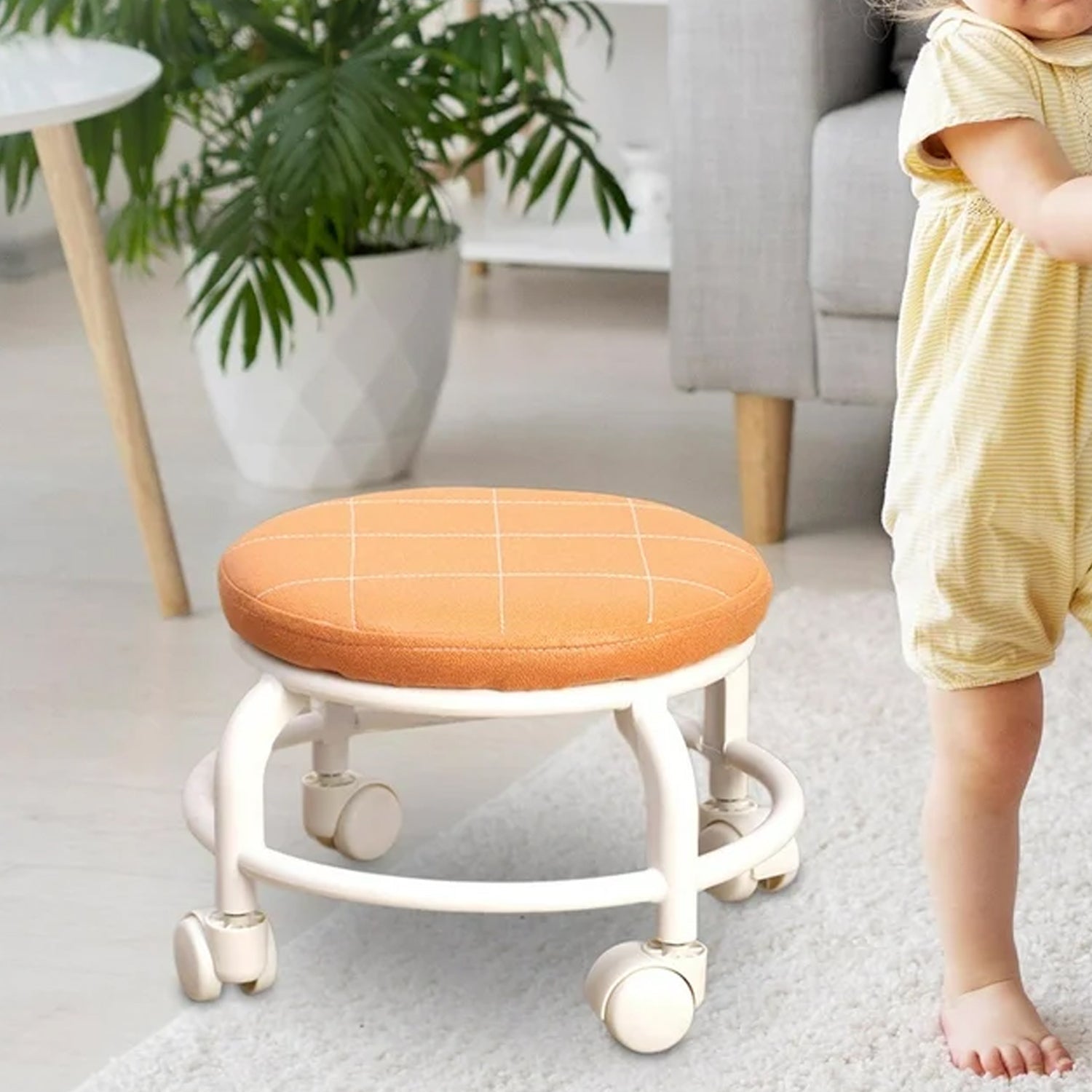 Roller Seat Stool Low Height Rolling Stool Multifunctional Small Household Movable Mini Stool Pulley Wheel Stool for Garage Home Library (1 Pc) - Bhavnagar Deodap