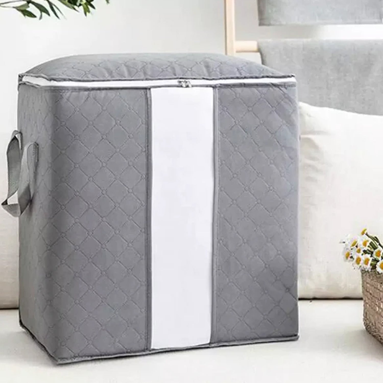 Storage bag with Zipper and Space Saver Comforter bag, Pillow, Quilt, Bedding, Clothes, Blanket Storage Organizer Bag with Large Clear Window and Carry Handles for Closet. - Bhavnagar Deodap