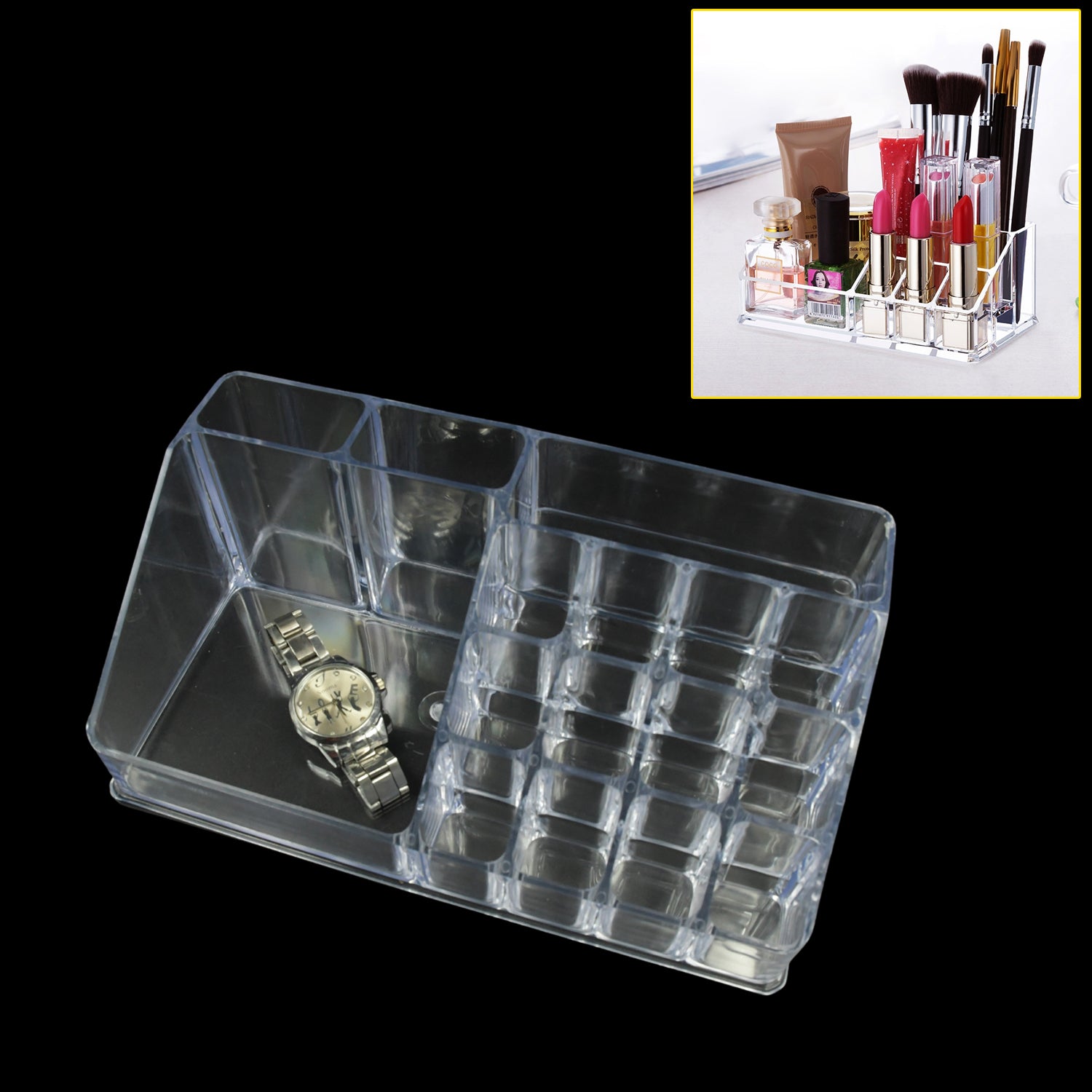 16 Compartment Cosmetic Makeup Jewellery Lipstick Storage Organiser Box, Cosmetic Storage Box Make-up Lipstick Organizer / Lipstick Holder Case  Transparent - Bhavnagar Deodap