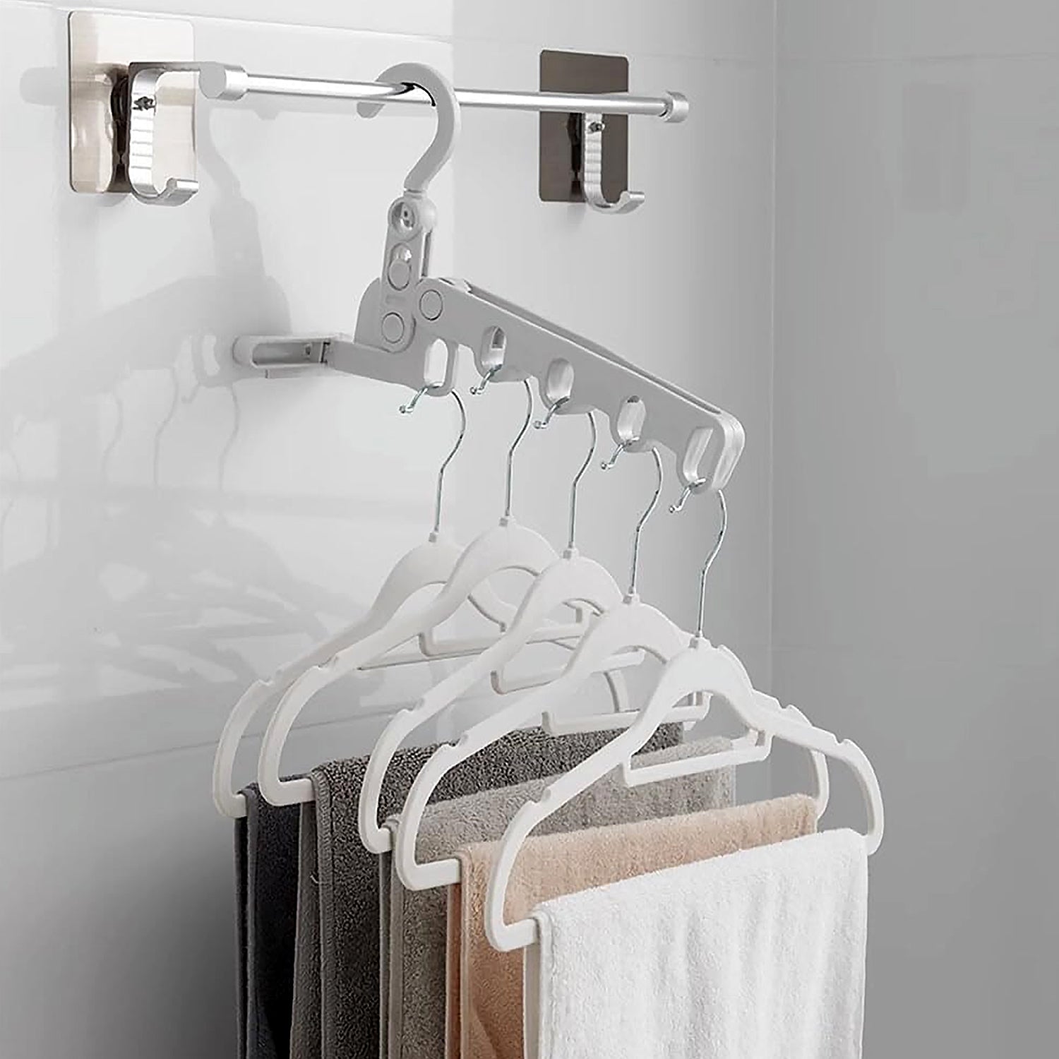 5 holes foldable clothes Hanger, travel clothes hanger, multifunctional clothes hanger, space-saving wall holder, clothes rack, robust clothes hanger for travel, indoors. - Bhavnagar Deodap