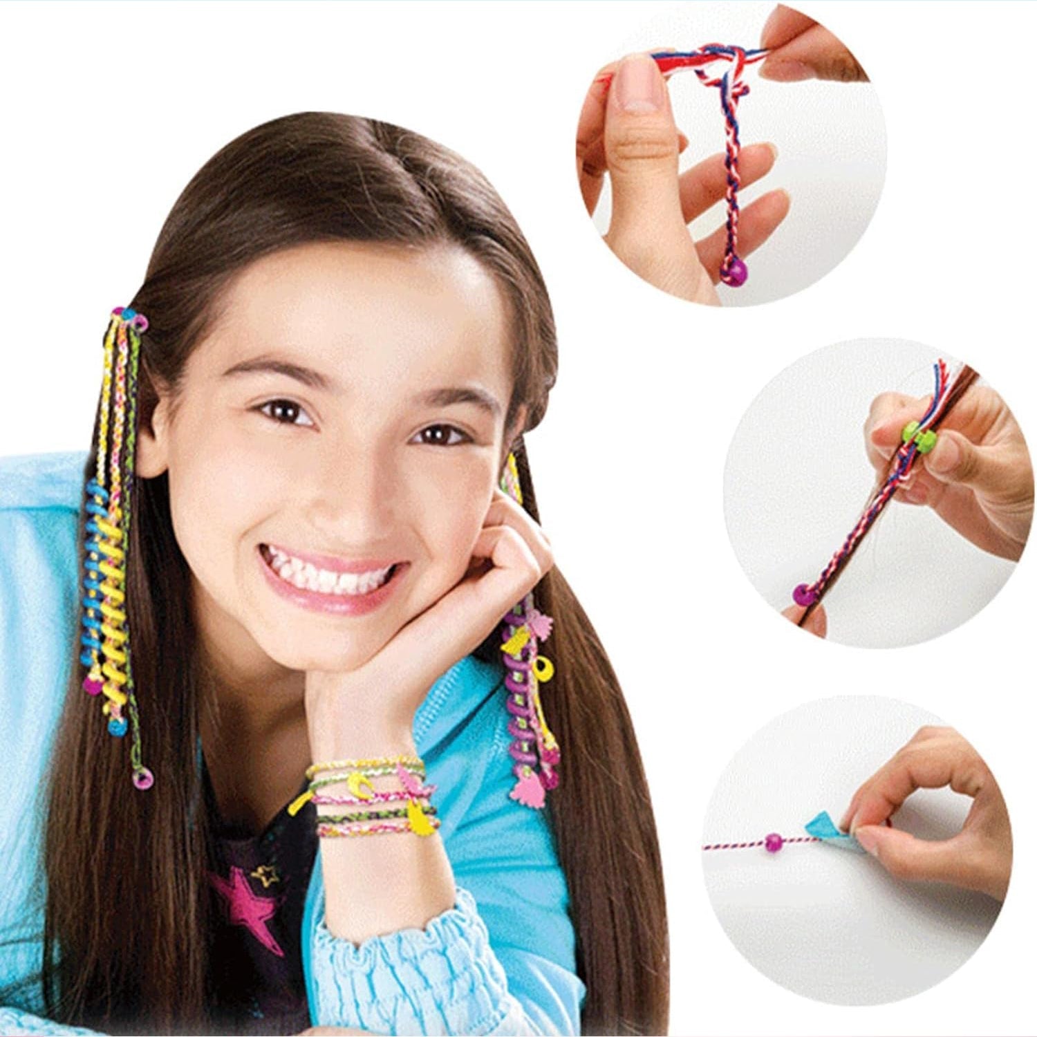 Hair Styling Clasp Clips Twisting Stringing Beads Kit for Girls, Portable Hair Braider Machine,Hairstyle Braid Kit DIY Hair Styling Tool with Comb, Rubber, Button Beads and Beads (85 Pcs Set) - Bhavnagar Deodap