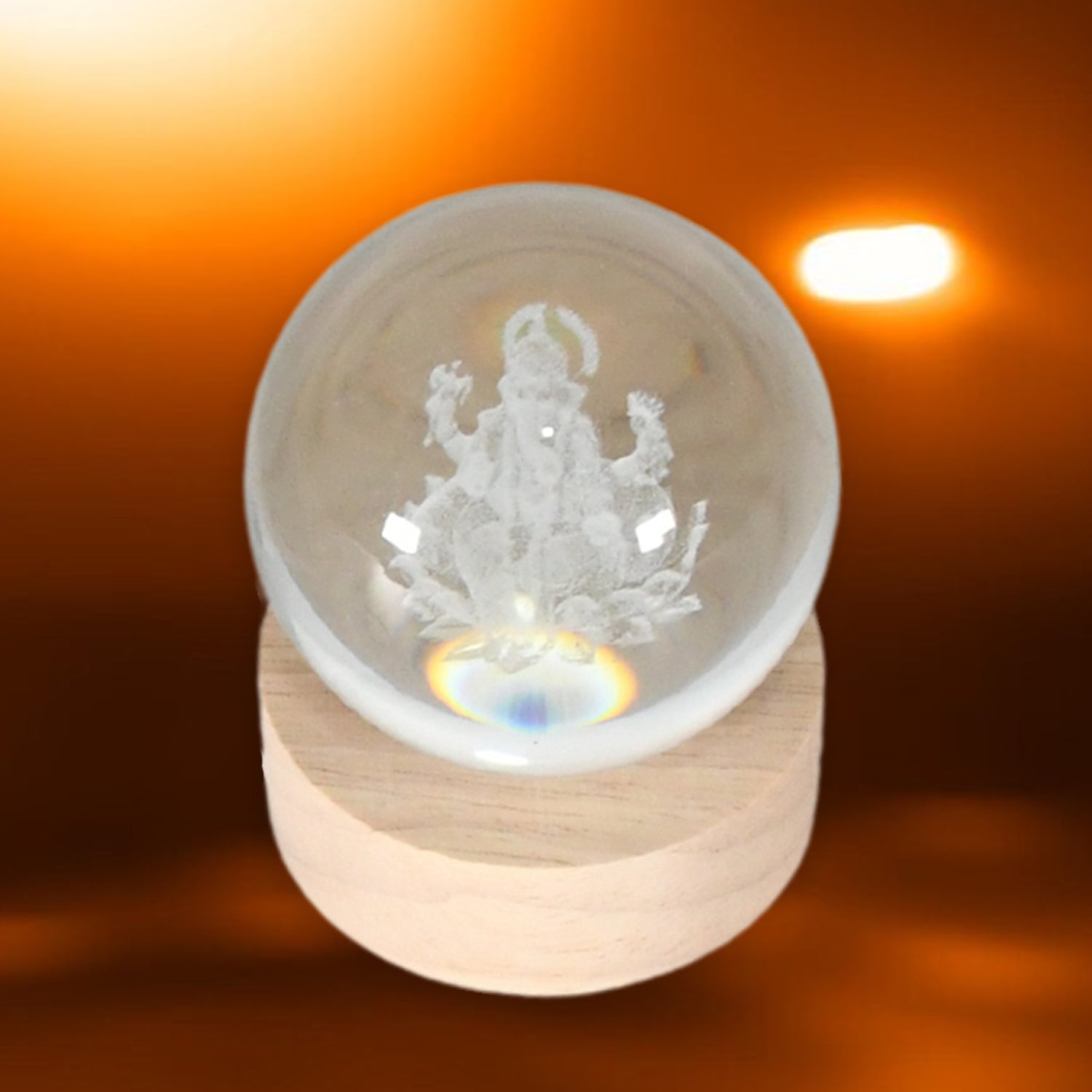 Ganpati 3D Crystal Ball lamps With Wood Base - Bhavnagar Deodap