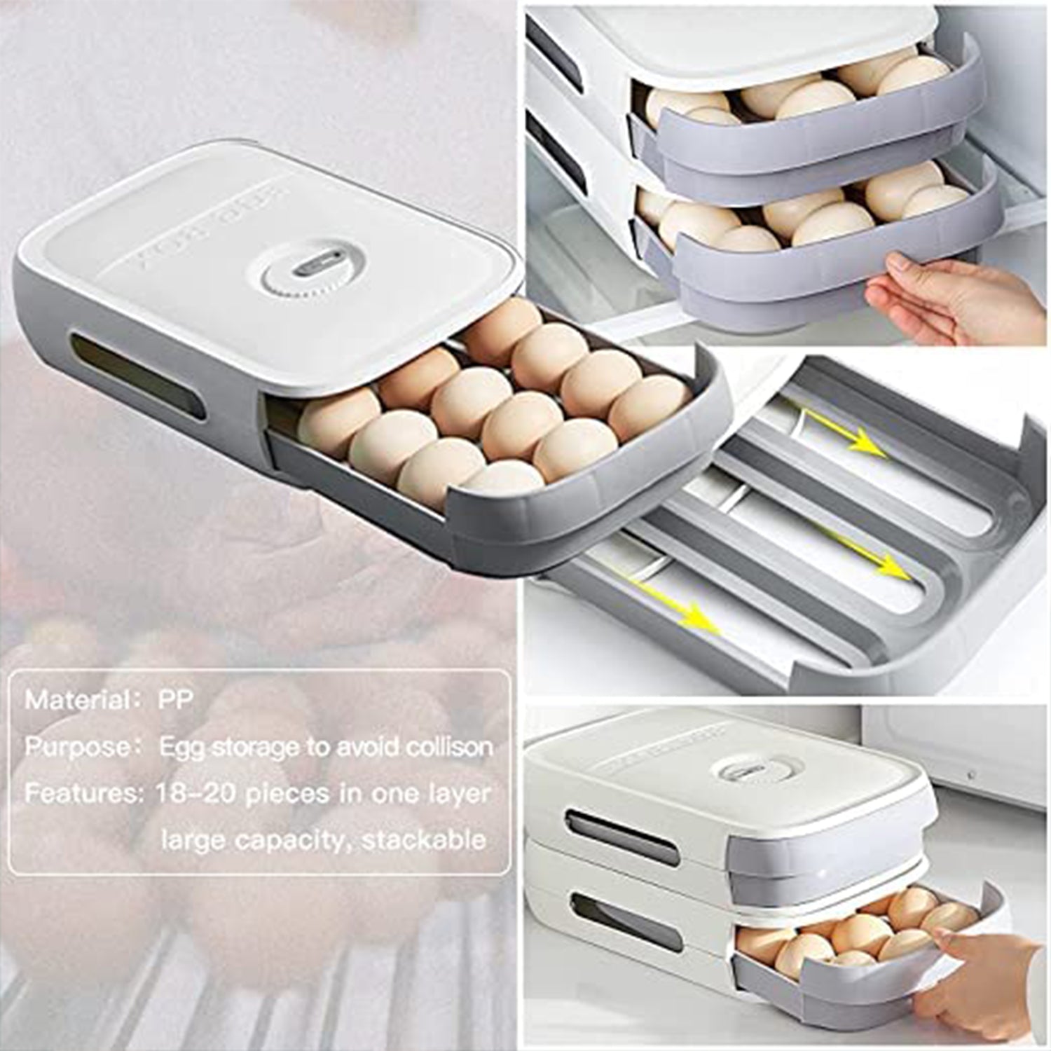 Egg Storage Box Plastic Egg Drawer Fridge Egg Organizer Egg Keeper Refrigerator Egg Drawer Plastic Egg Carton Covered Egg Holder Pantry Egg Bin Household Egg Tray (1 Pc) - Bhavnagar Deodap