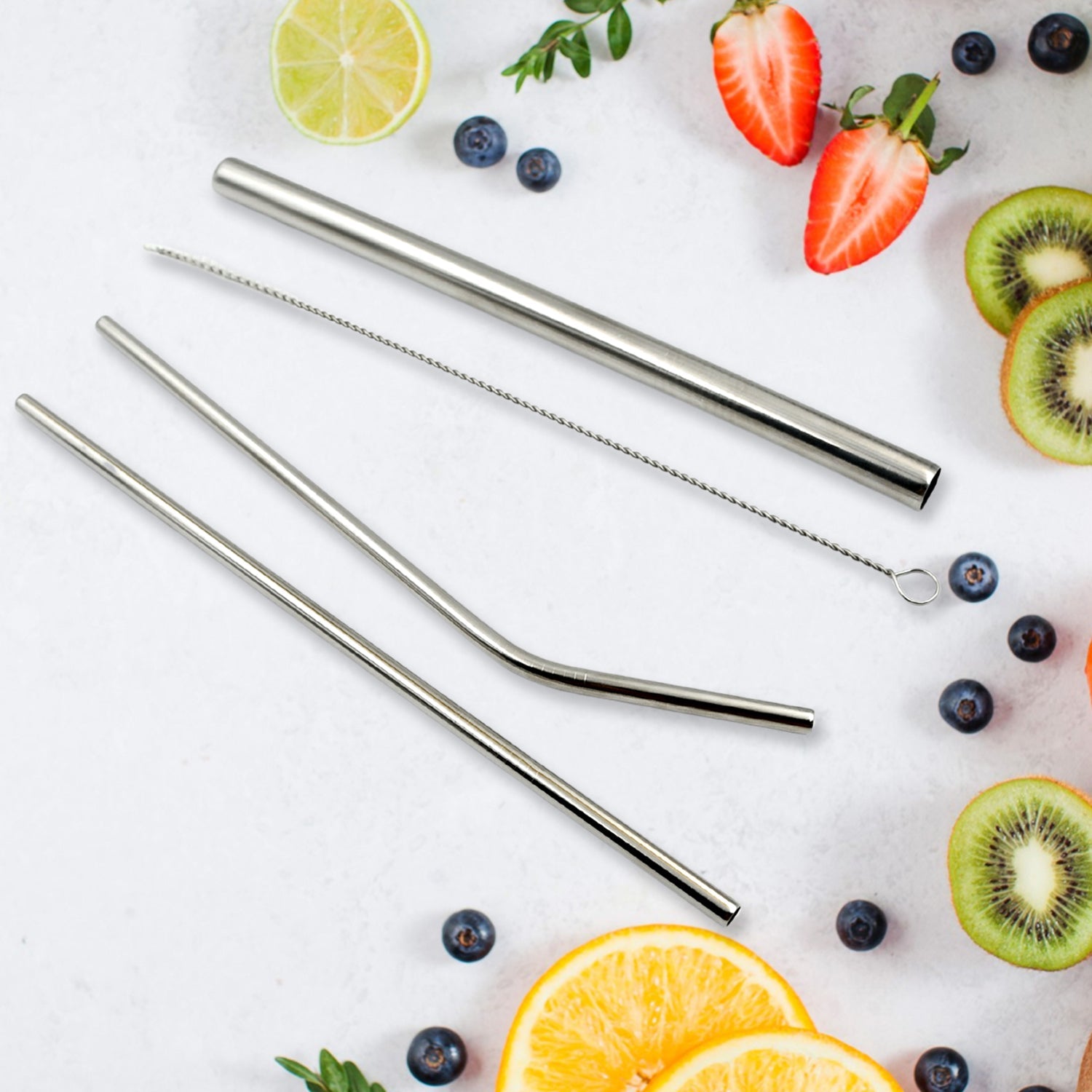 Reusable Stainless Steel Straws with Travel Case Cleaning Brush Eco Friendly Extra Long Metal Straws Drinking Set of 4 (2 Straight straws, 1 Bent straws, 1 Brush) - Bhavnagar Deodap