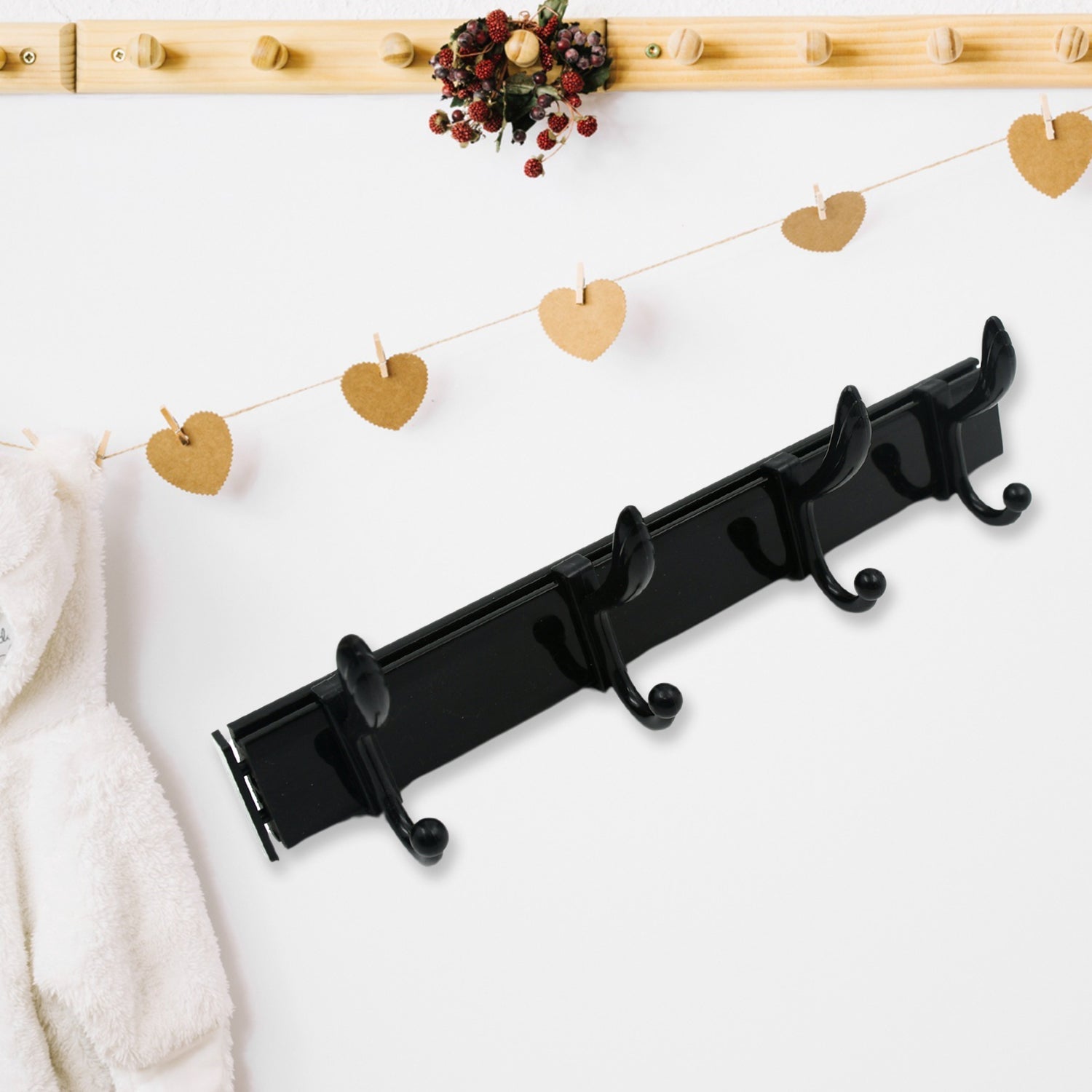 Cloth hanger, Wall Door Hooks Rail for Hanging Clothes for Hanging Hook Rack Rail, Extra Long Coat Hanger Wall Mount for Clothes, Jacket, Hats, 6 Hook With Eco-friendly Liquid Adhesive Glue - Bhavnagar Deodap