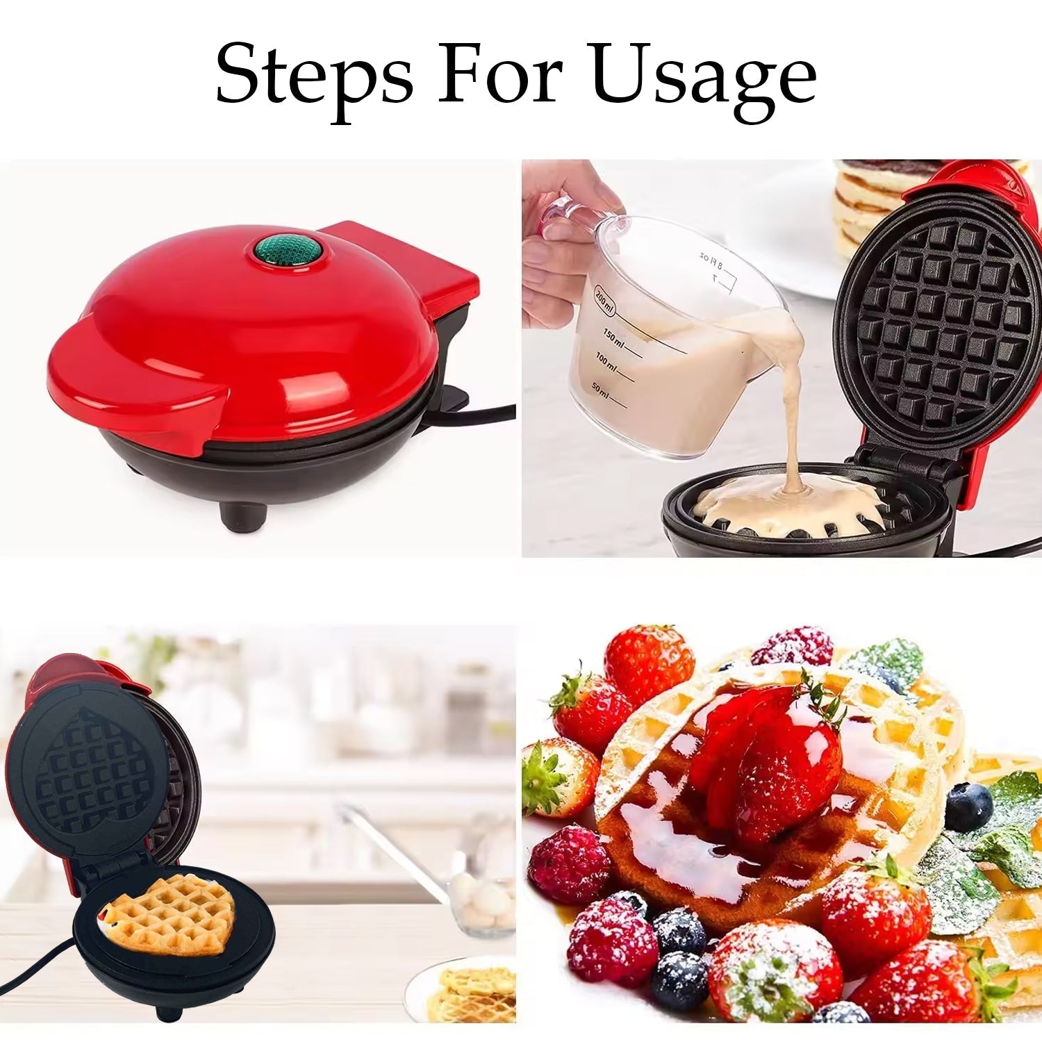 Mini Waffle Maker Machine Waffle Iron Home Appliances Kitchen Gift Easy To Clean, On-Stick Surfaces, Perfect Breakfast, Dessert, Sandwich, Pan Cakes, Paninis / Other Snacks Machine - Bhavnagar Deodap