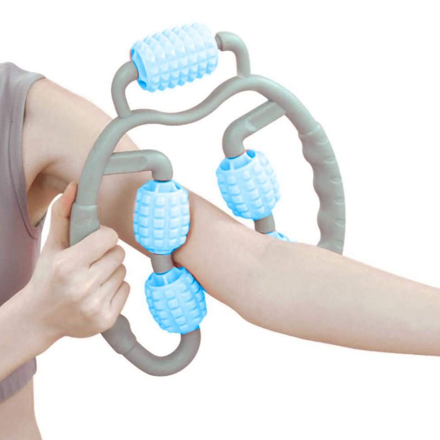Muscle Massage Roller, 5 Wheels Relieve Soreness Leg Muscle Roller Fitness Roller Muscle Relaxer Massage Roller Ring Clip All Round Massaging Uniform Force Elastic PP Drop Shaped for Home Use (1 Pc) - Bhavnagar Deodap